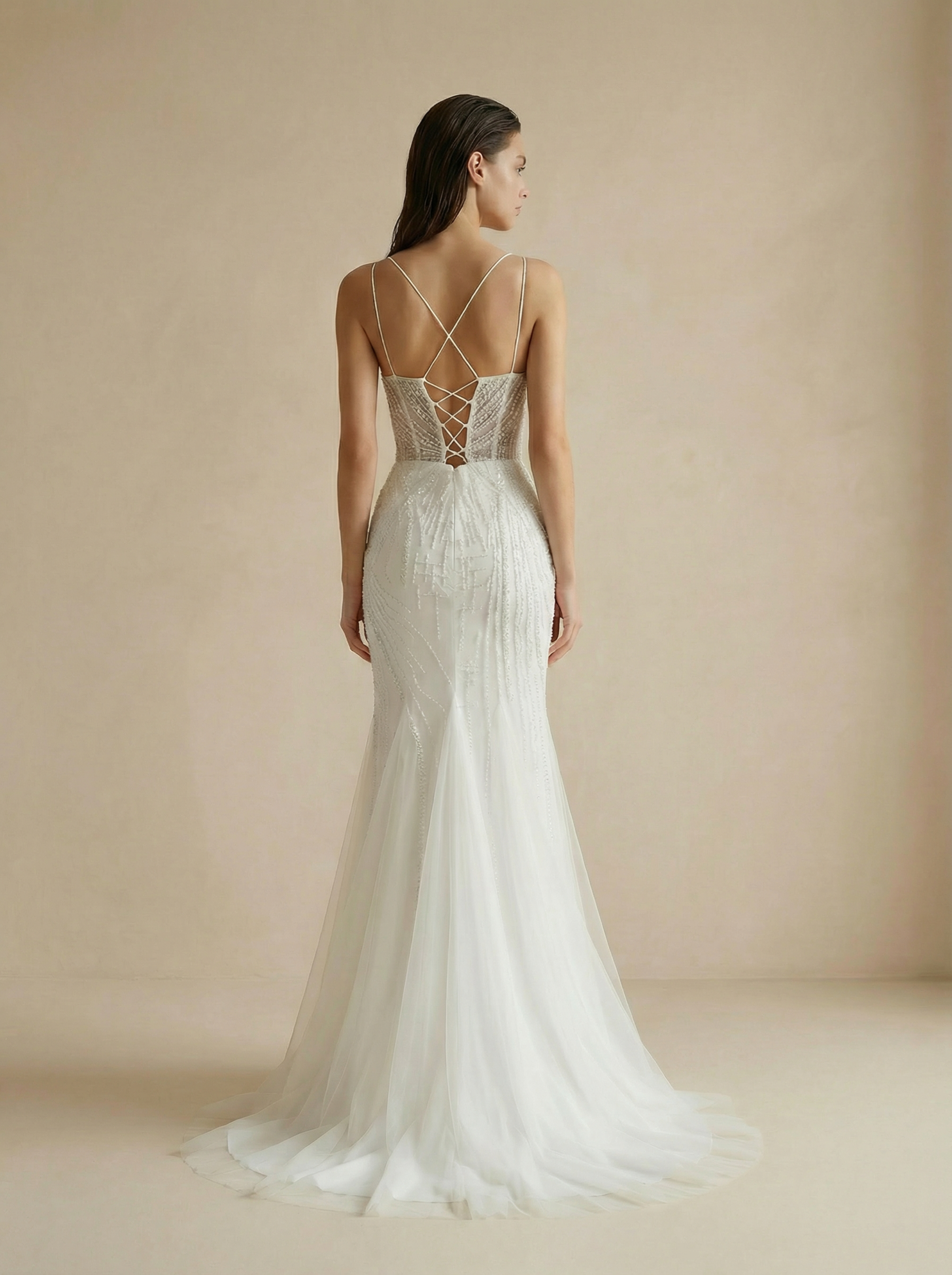 V-Neck Spaghetti Strap Backless Floor-Length Mermaid Wedding Dress