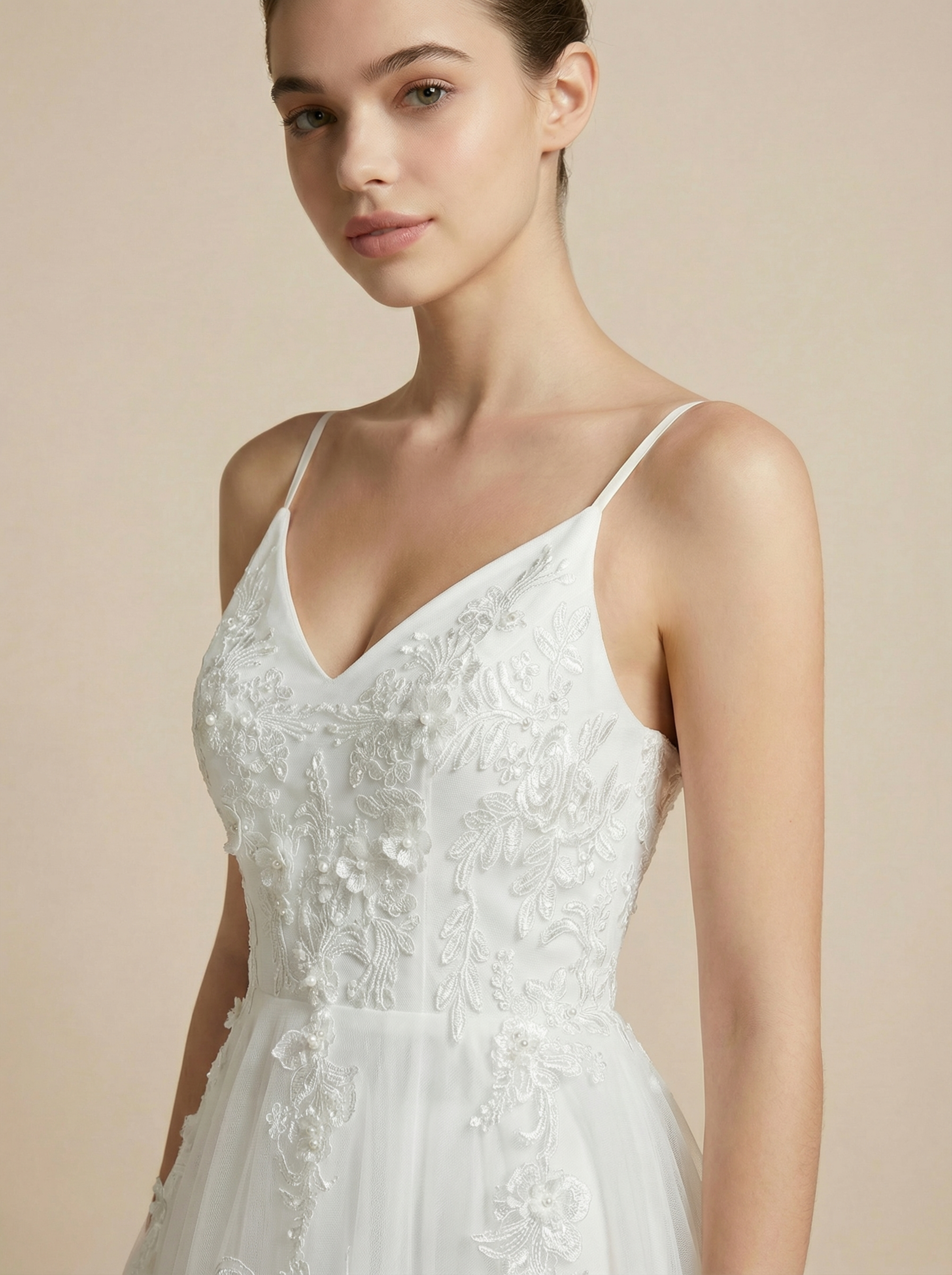 White Pearl Beaded Mesh Mermaid Wedding Dress