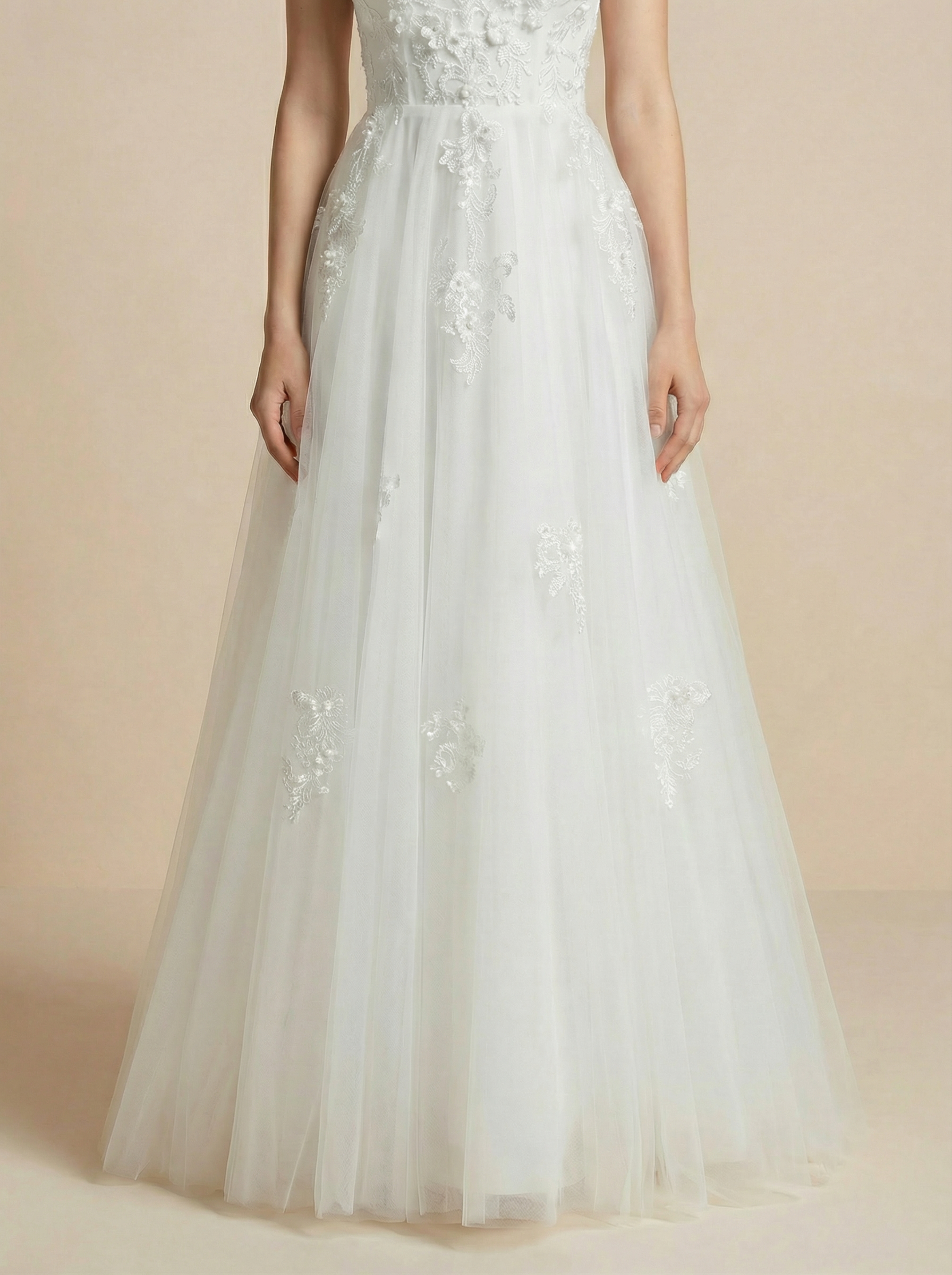 White Pearl Beaded Mesh Mermaid Wedding Dress