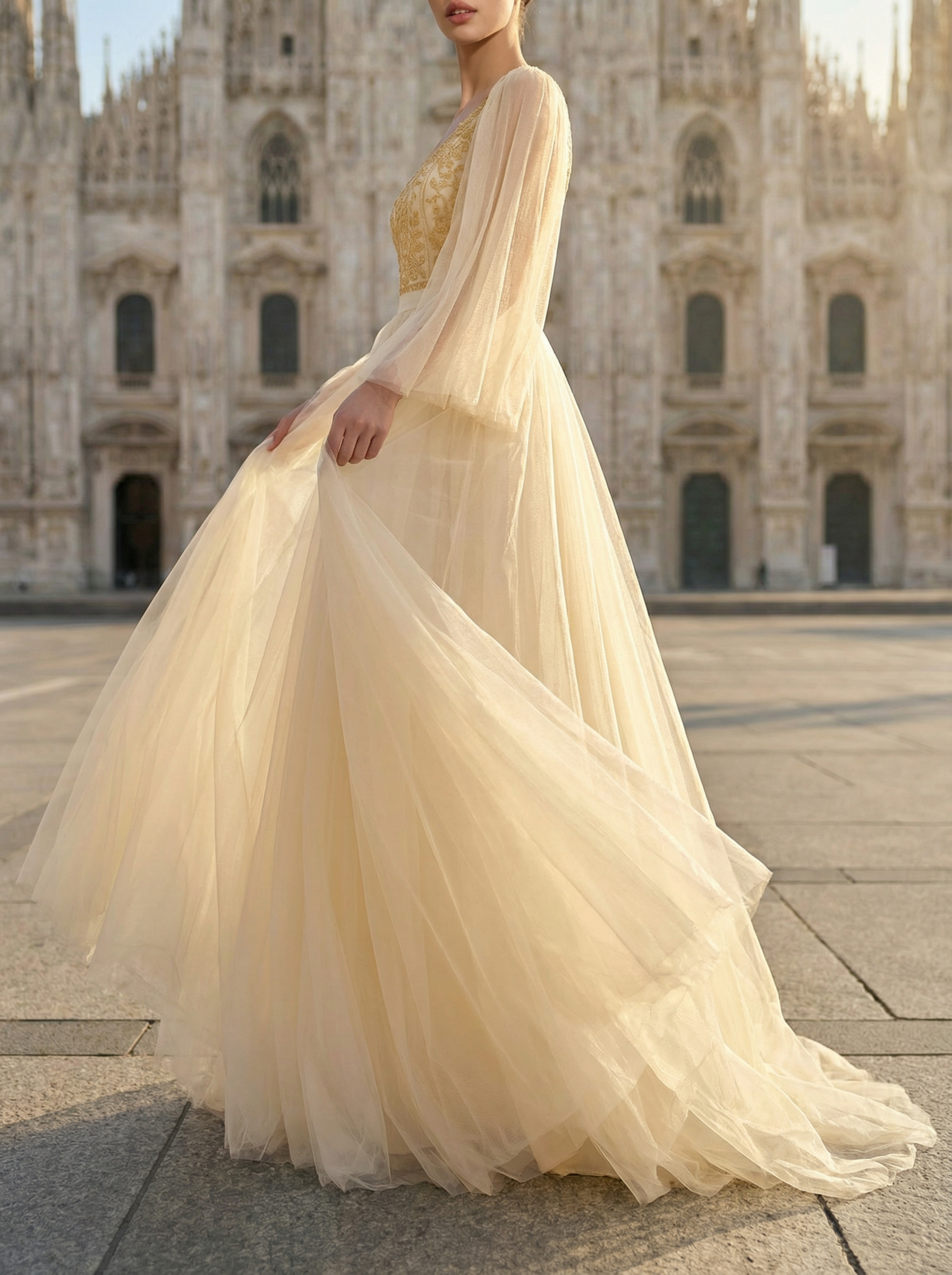 Women's Beaded Swing Dress Elegant Tulle Flowing Evening Dress