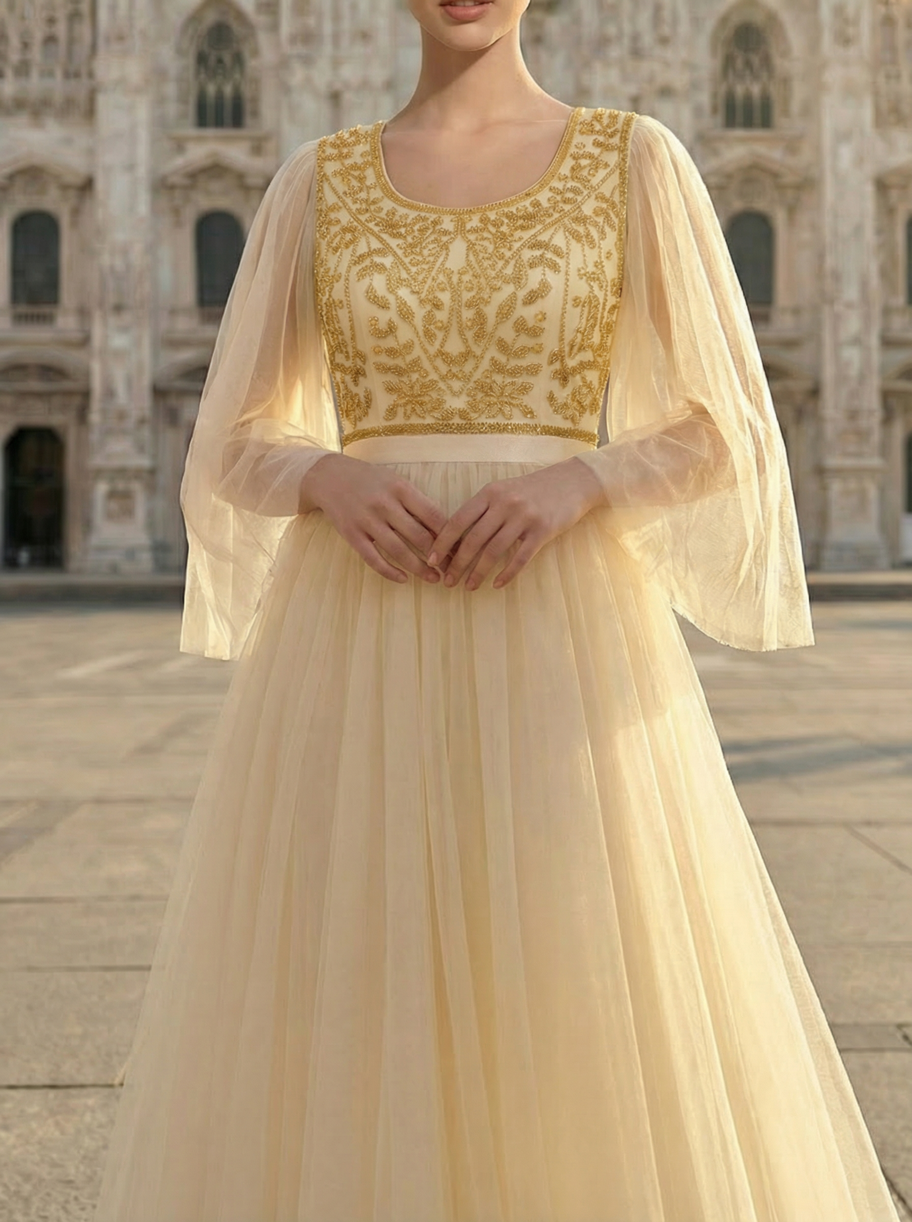 Women's Beaded Swing Dress Elegant Tulle Flowing Evening Dress