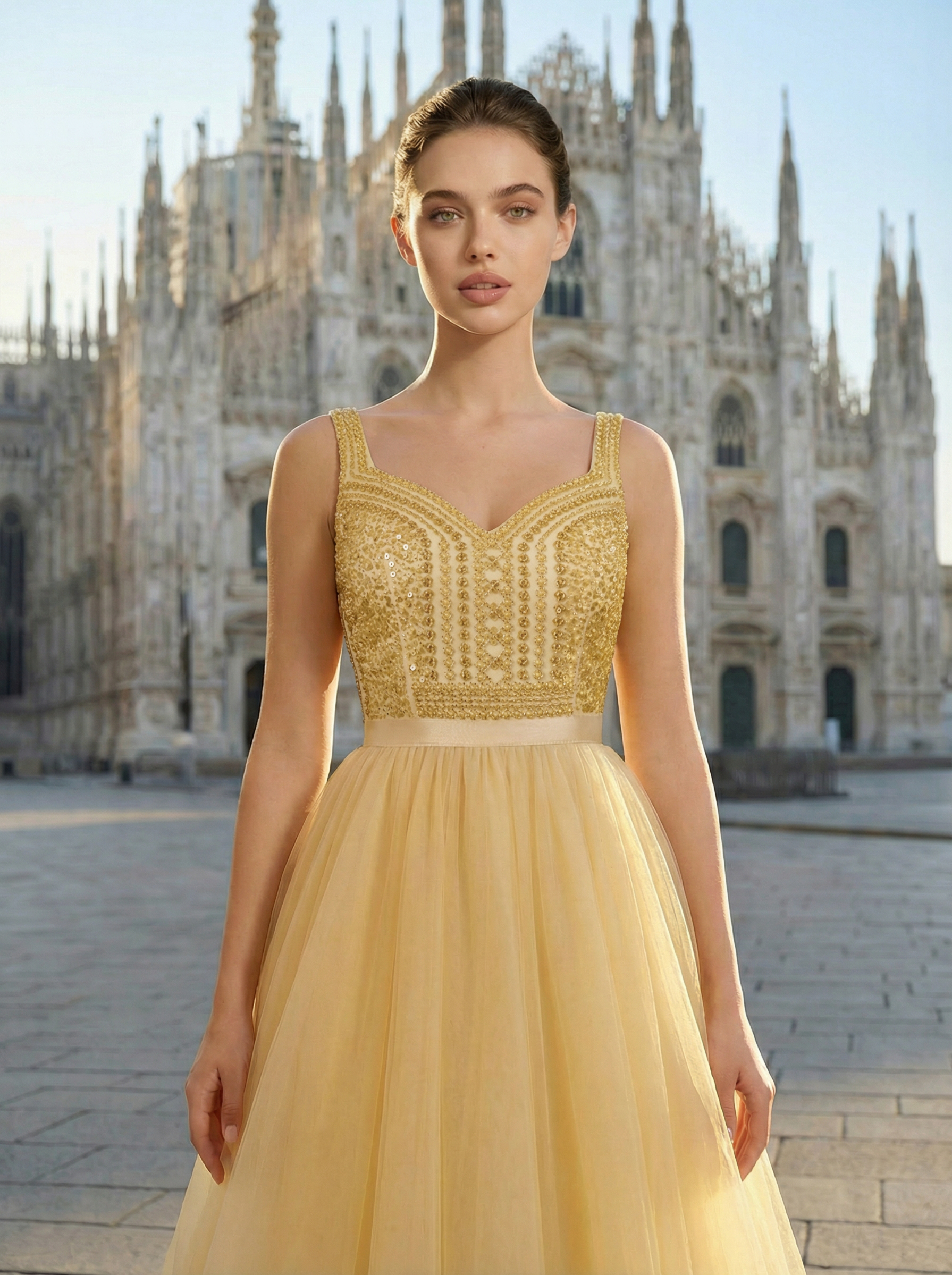 Women's Sequins Sparkling Swing Dress Elegant V-neck Tulle Flutter Evening Dress