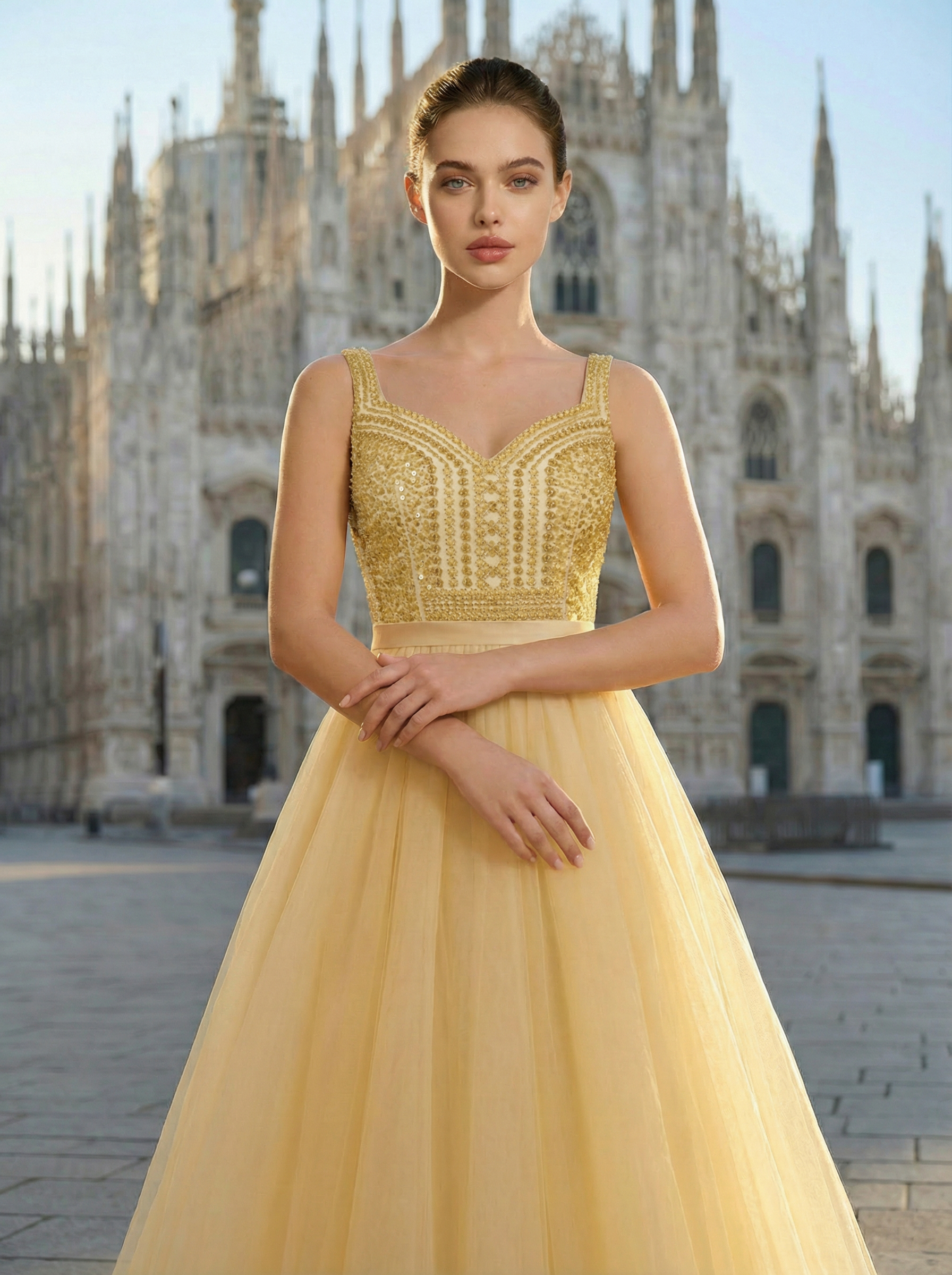 Women's Sequins Sparkling Swing Dress Elegant V-neck Tulle Flutter Evening Dress