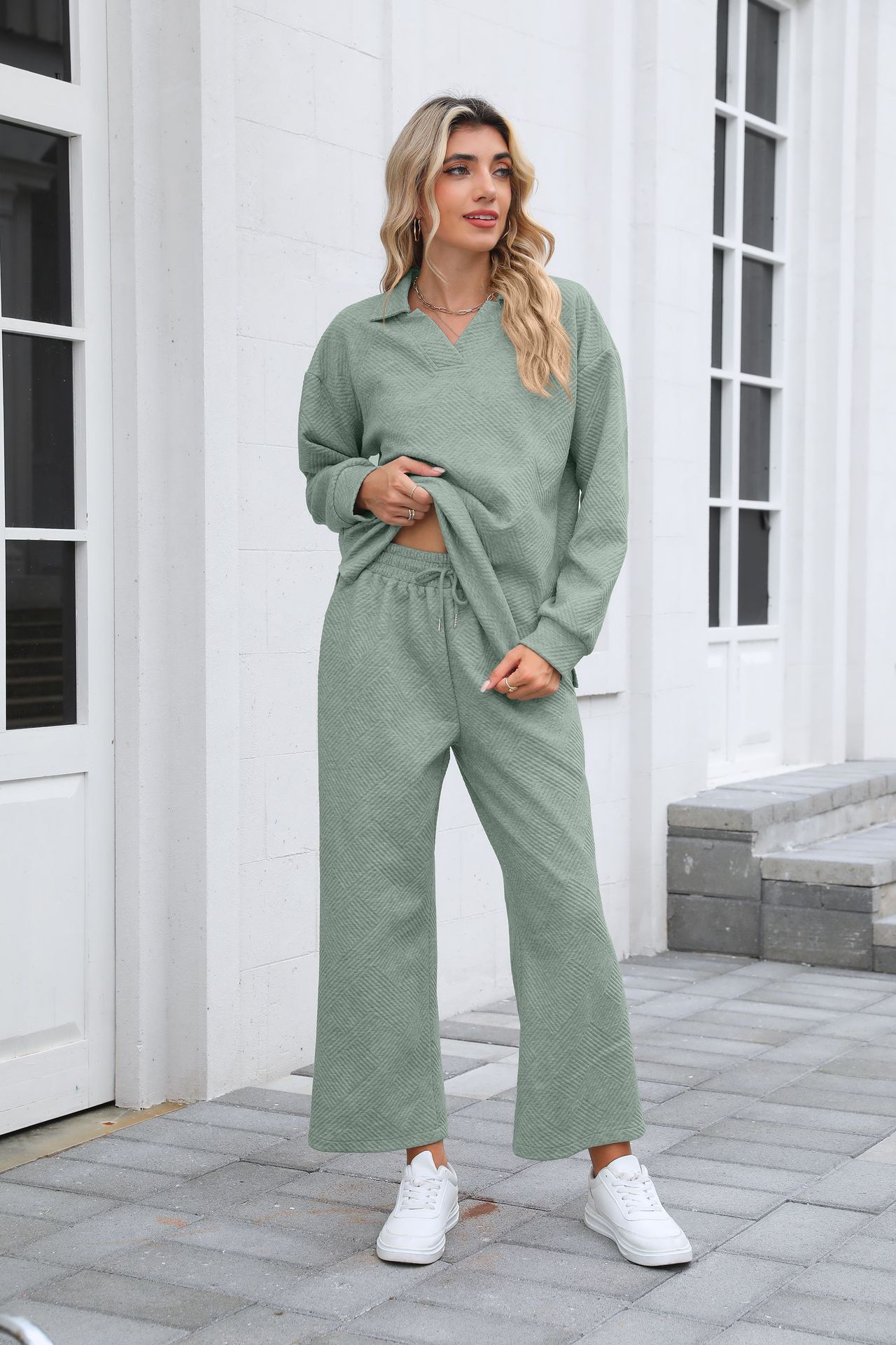 ✨Women 2 Piece Outfit Lapel V Neck Lounge Sets Pockets