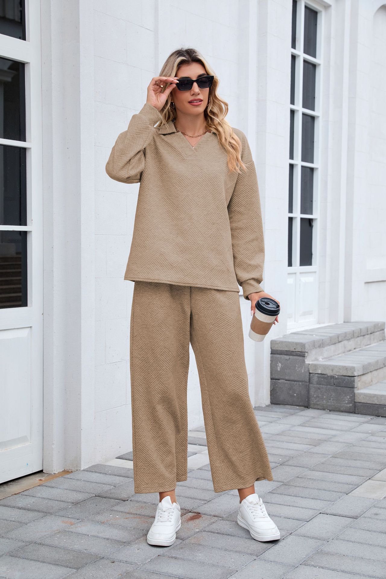 ✨Women 2 Piece Outfit Lapel V Neck Lounge Sets Pockets