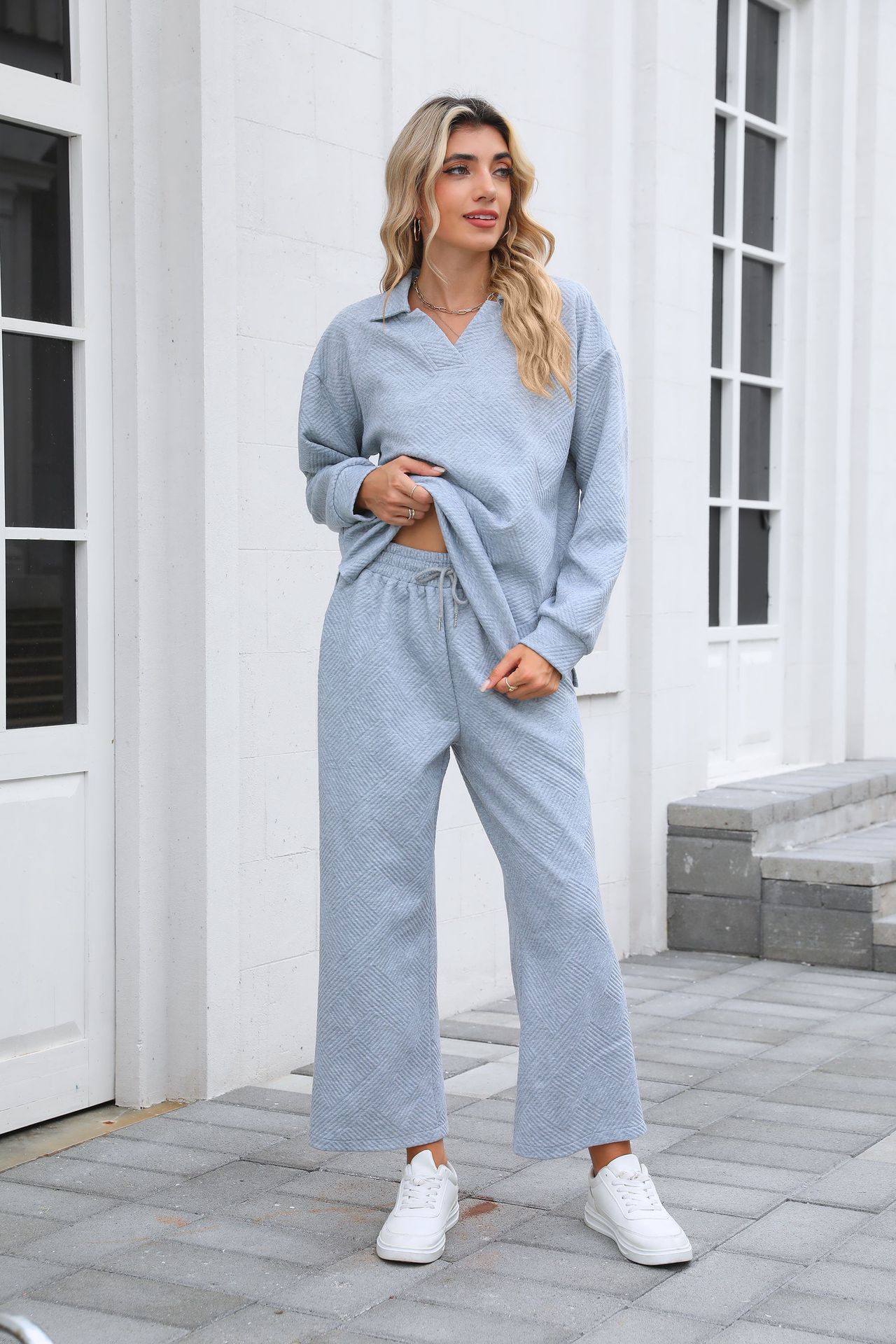 ✨Women 2 Piece Outfit Lapel V Neck Lounge Sets Pockets