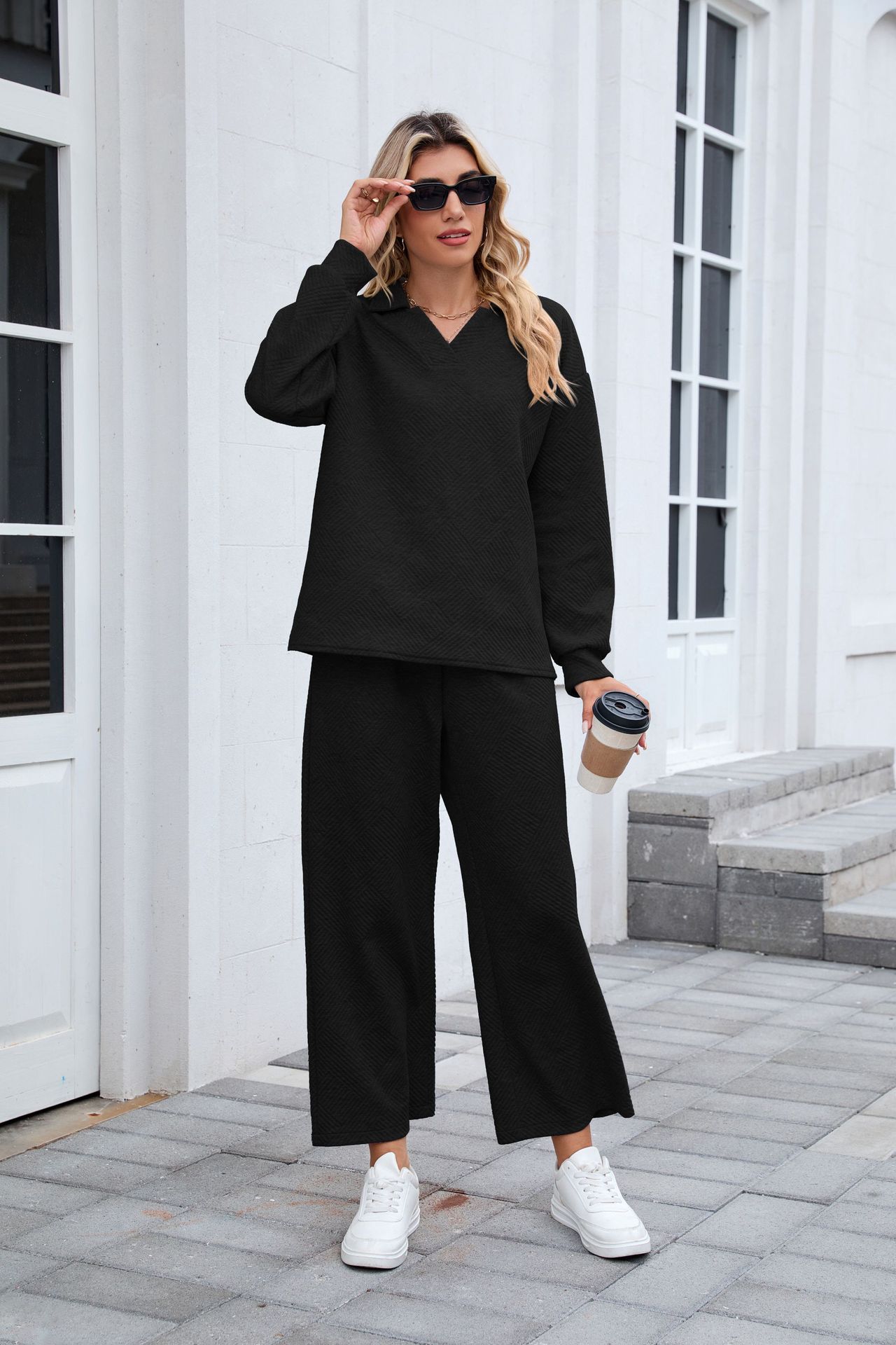 ✨Women 2 Piece Outfit Lapel V Neck Lounge Sets Pockets