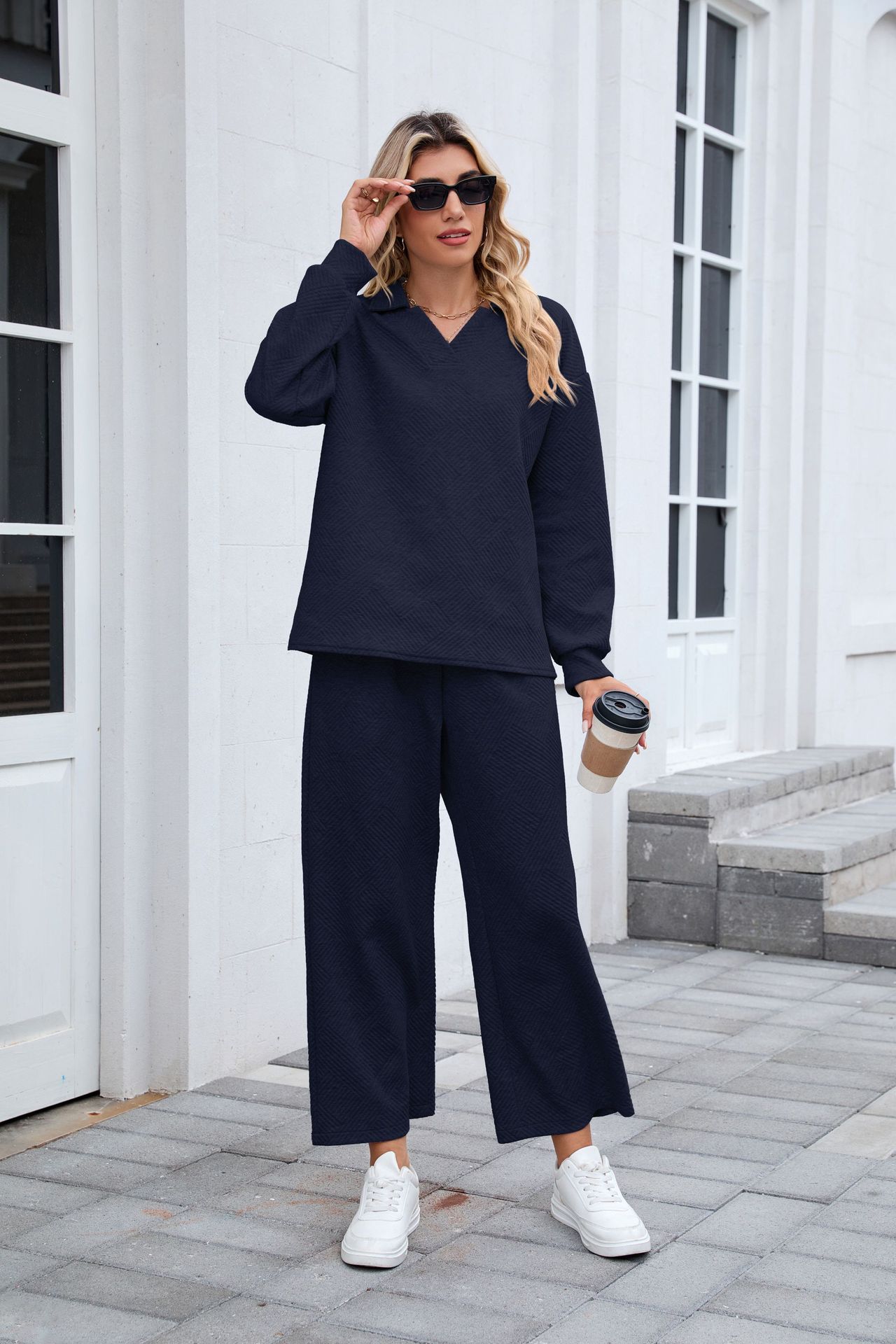 ✨Women 2 Piece Outfit Lapel V Neck Lounge Sets Pockets