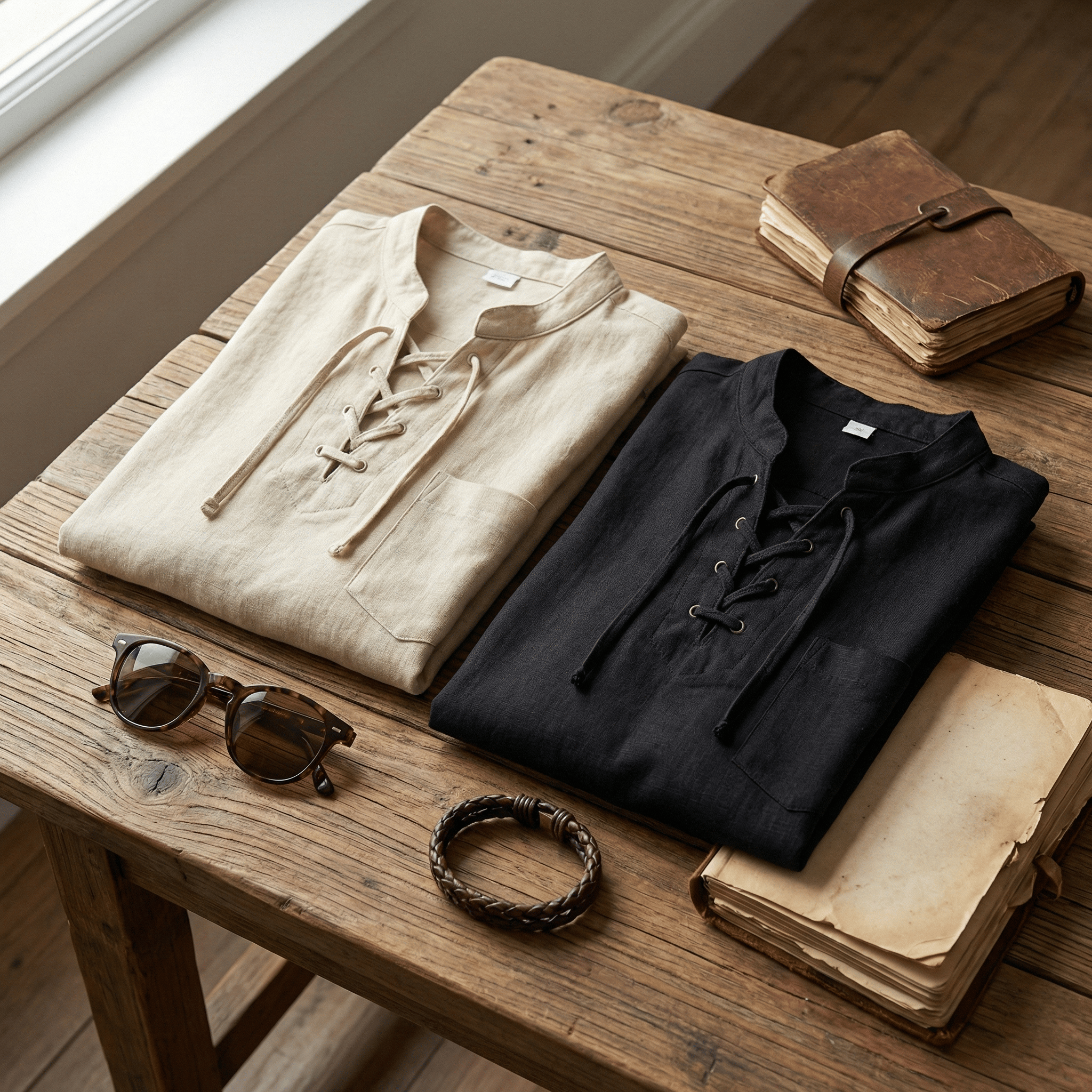 Last Day Sale 49% OFF🔥Men's Vintage V-neck T-shirt Linen Pirate Medieval Viking Gothic Tops Shirts Long Sleeved