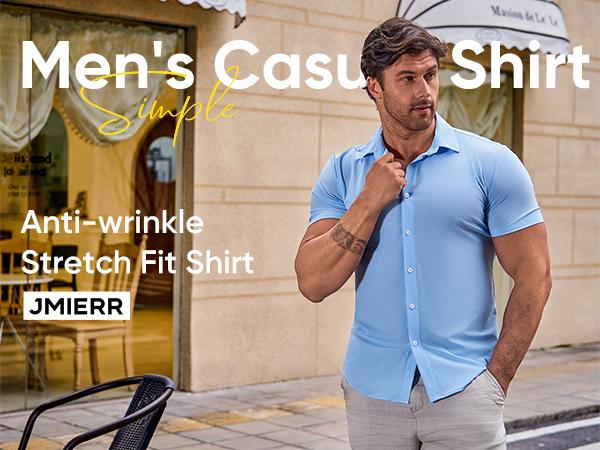 ⚡Hot Sales 49% OFF🔥Mens Muscle Fit Dress Shirts Casual Button Down Shirt Short Sleeve Wrinkle-Free Shirts