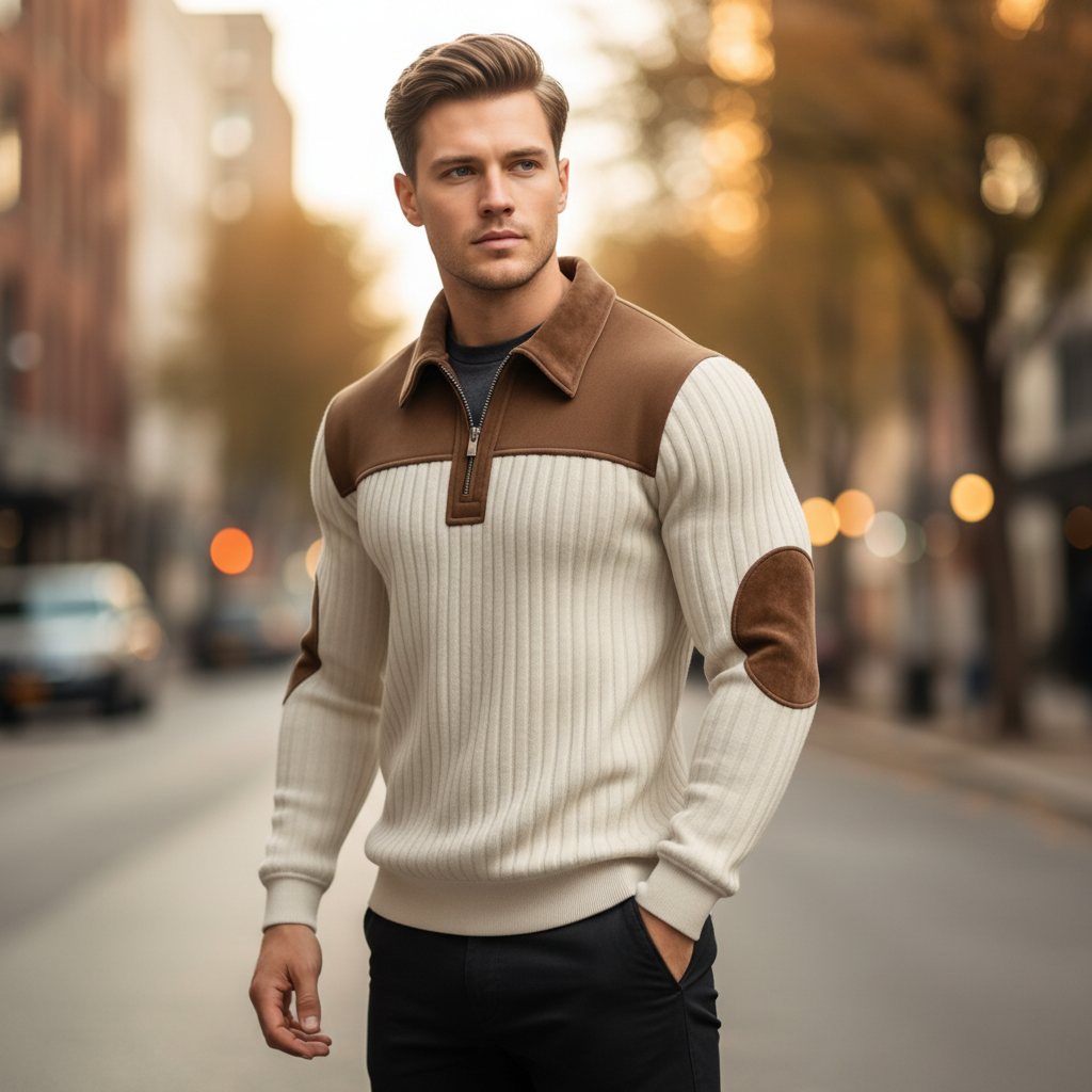 Outdoor Men's Casual Striped Color Block Stand Collar Sweatshirt With Retro Quarter Zipper Collar Top