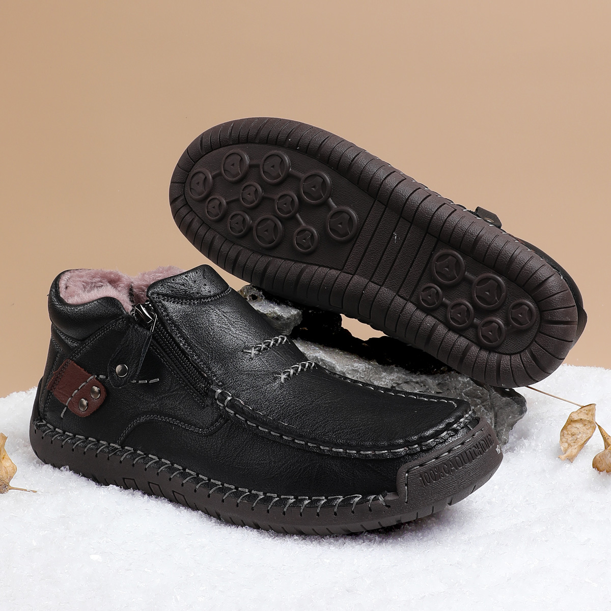 ⏰Limited Time Sale 70% OFF-Men’s Handmade Premium Leather Slip-On Driving Boots – Wide Toe, Arch Support, Waterproof, Pressure Relief, Non-Slip Sole&Warmth for Casual, Travel & Outdoor