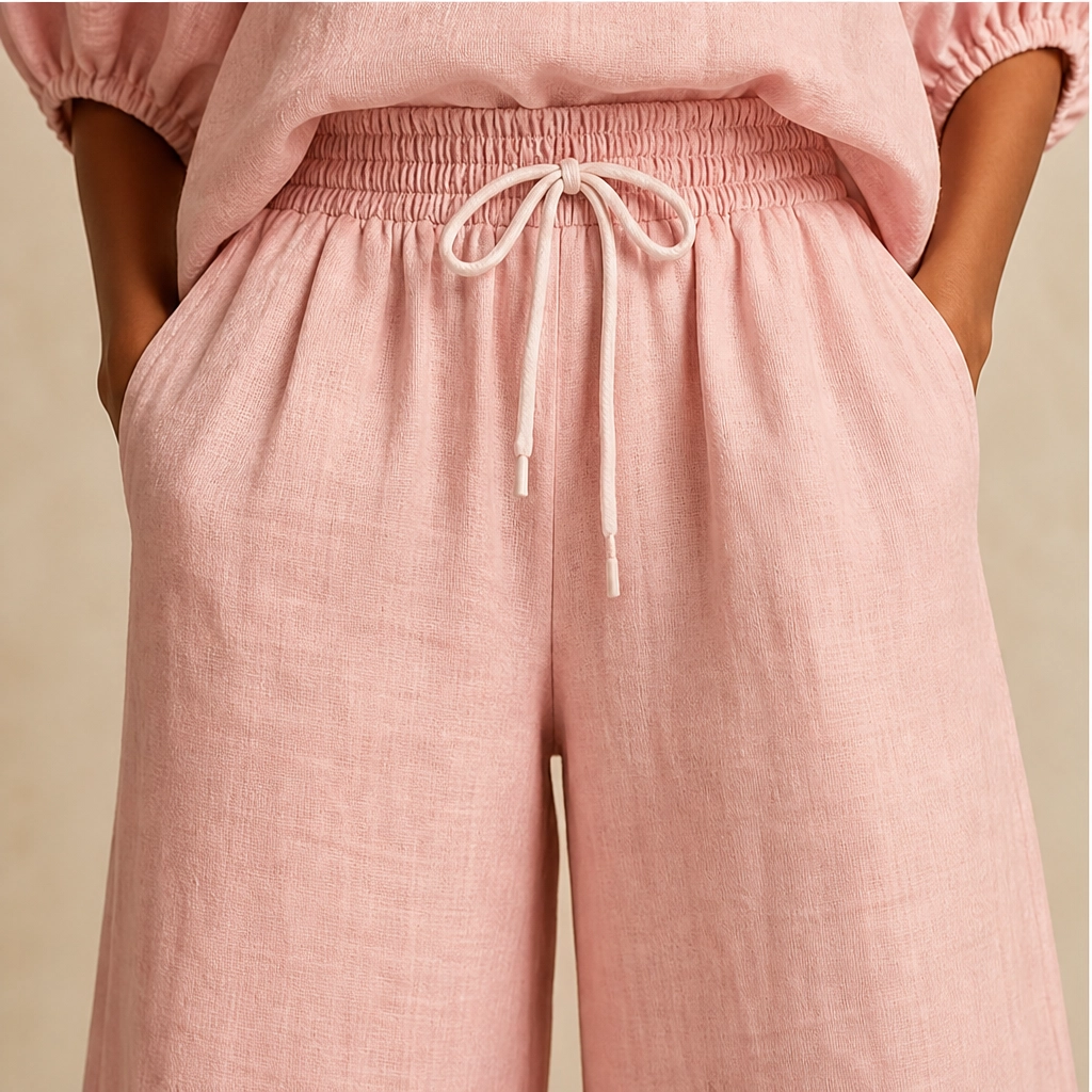 Drape-Soft 2-Piece Set with Gold Zip & Wide-Leg Pants + 50% OFF