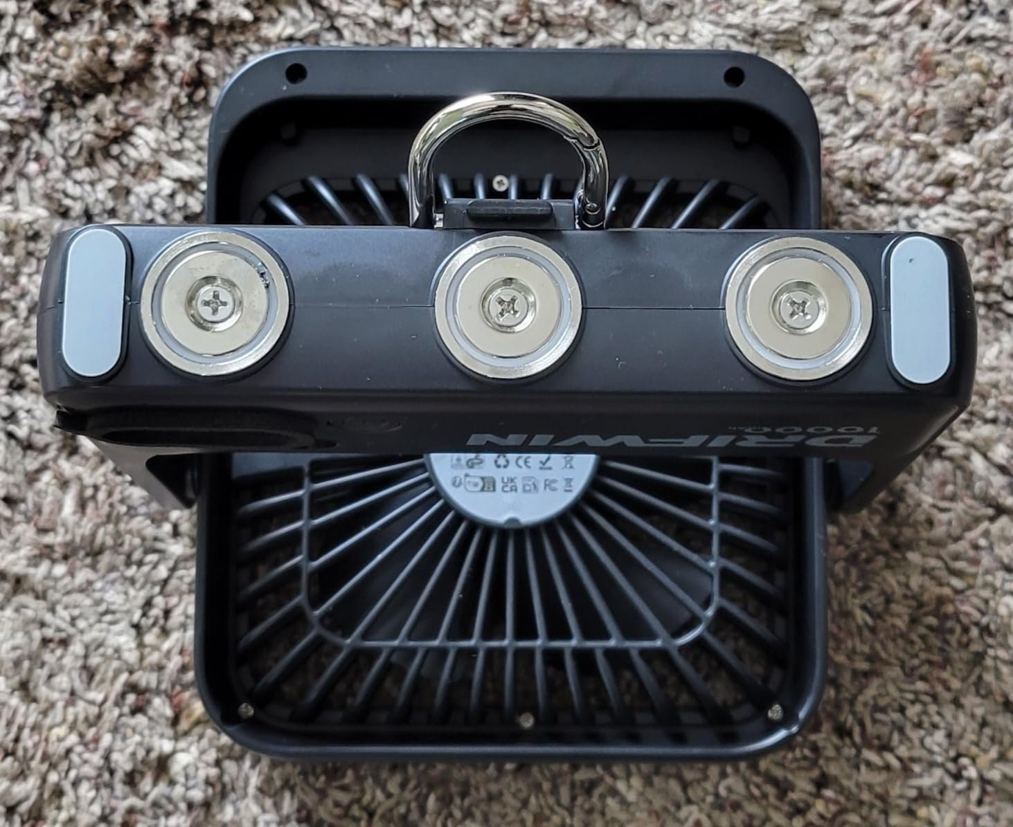 Blade swept area diameter is about 4.5". Has warm & cool white light plus 3 fan speeds.
