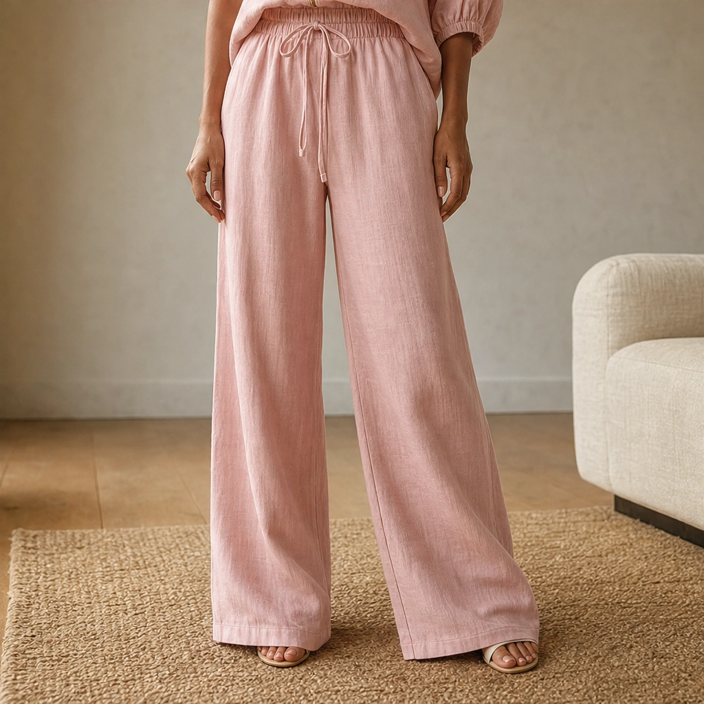 Drape-Soft 2-Piece Set with Gold Zip & Wide-Leg Pants + 50% OFF