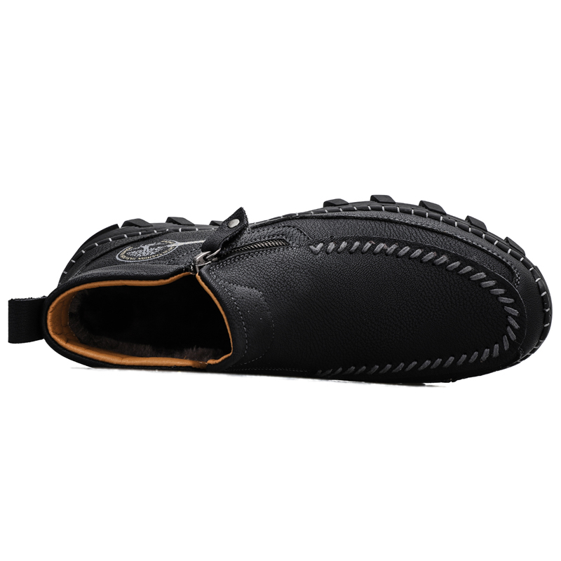 Men's Hand Stitching Leather Slip On Ankle Boots Side Zipper Casual Comfort Moccasin Chukka Boots Outdoor Walking Loafers for Working Driving Hiking