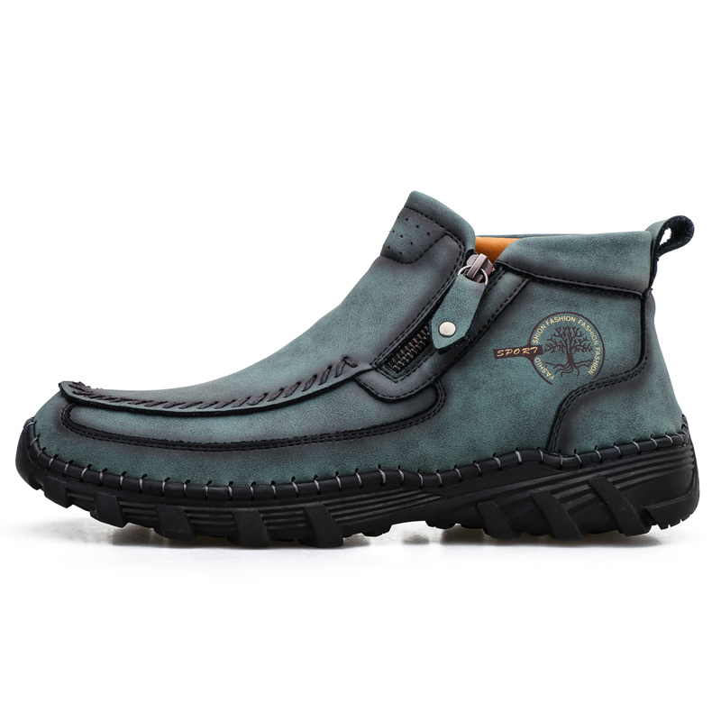 Men's Hand Stitching Leather Slip On Ankle Boots Side Zipper Casual Comfort Moccasin Chukka Boots Outdoor Walking Loafers for Working Driving Hiking