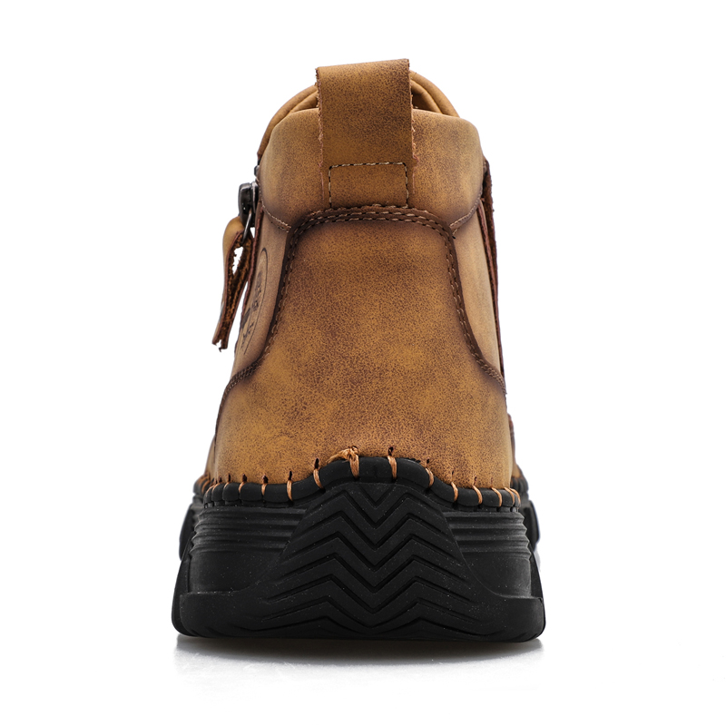 Men's Hand Stitching Leather Slip On Ankle Boots Side Zipper Casual Comfort Moccasin Chukka Boots Outdoor Walking Loafers for Working Driving Hiking