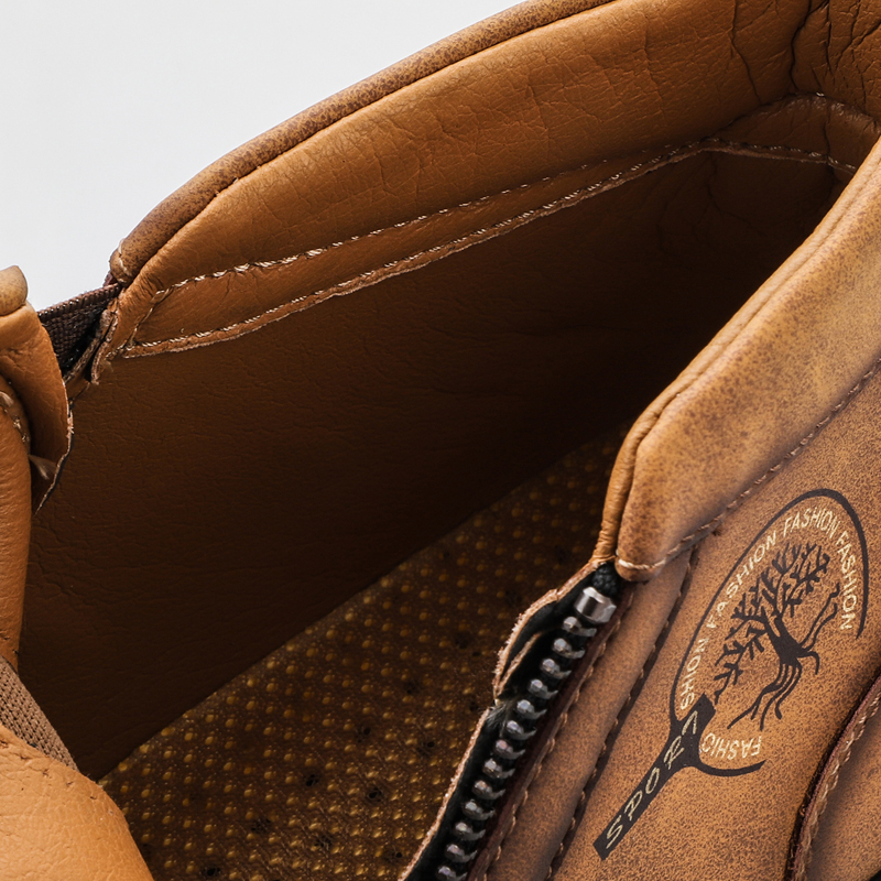 Men's Hand Stitching Leather Slip On Ankle Boots Side Zipper Casual Comfort Moccasin Chukka Boots Outdoor Walking Loafers for Working Driving Hiking