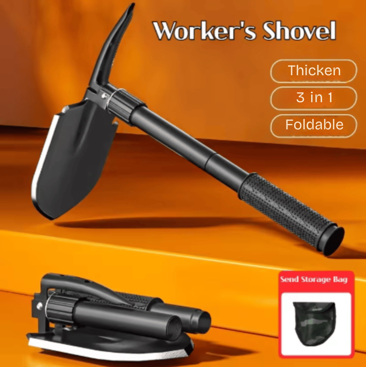 Multifunctional garden shovel for camping, suitable for camping/fishing/wild survival, etc. Shovel. Pickaxe and hoe three-in-one