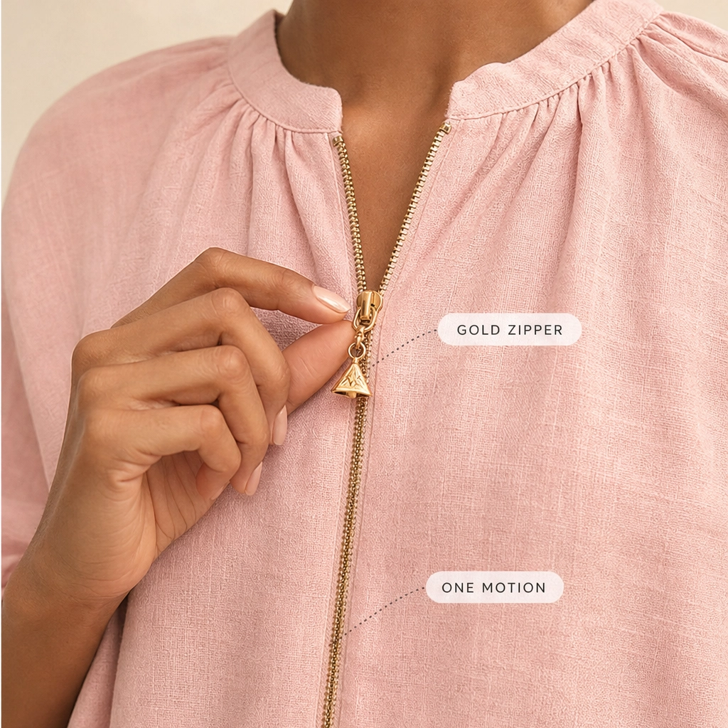 Drape-Soft 2-Piece Set with Gold Zip & Wide-Leg Pants + 50% OFF