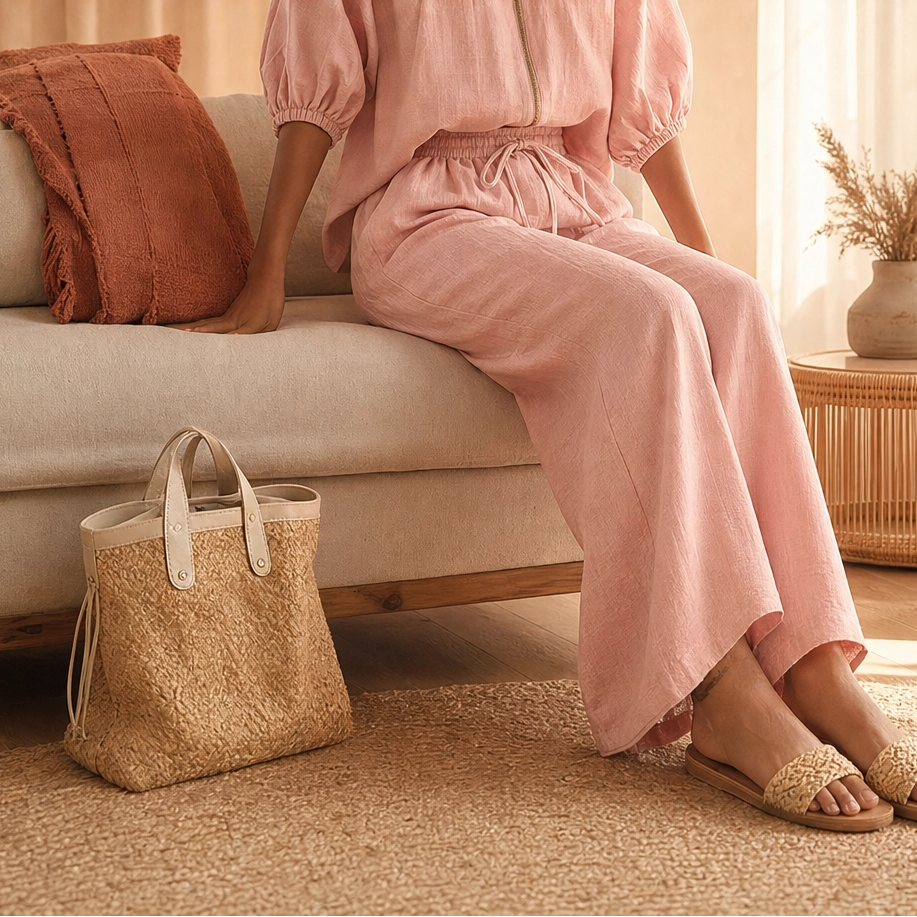 Drape-Soft 2-Piece Set with Gold Zip & Wide-Leg Pants + 50% OFF