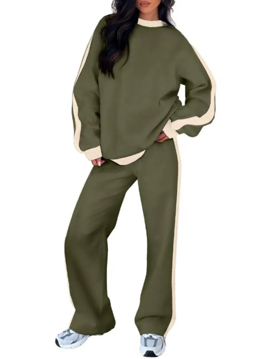 Women's Fleece Loose Fit Cozy Sweatshirt & Straight Leg Sweatpants Matching Sets