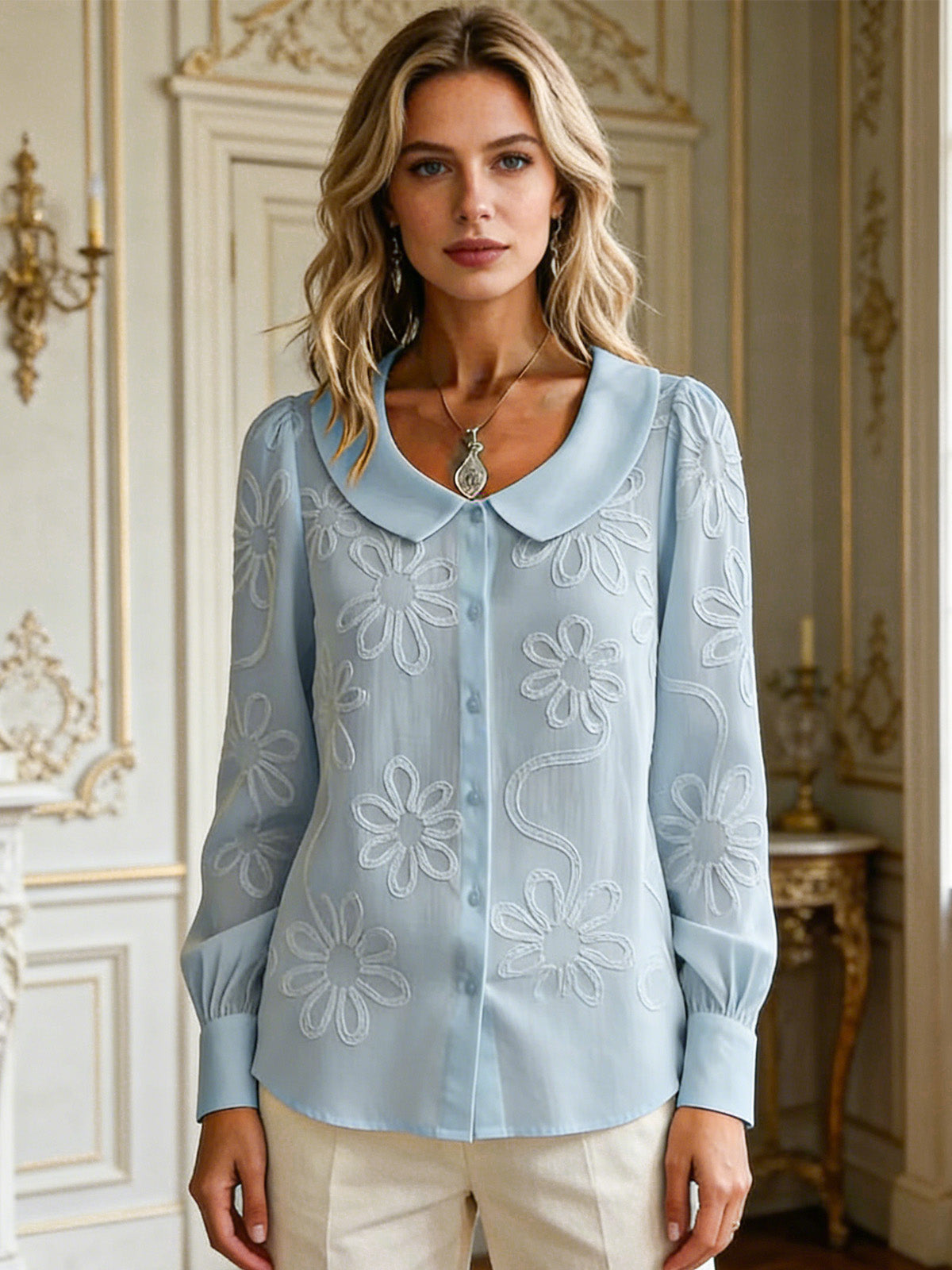 French Vintage Shirt With Embroidered Lace