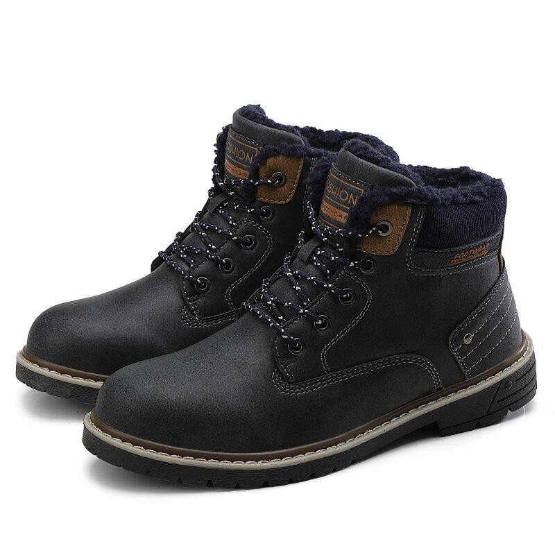 Men Outdoor Slip Resistant Warm Plush Lining Waterproof Snow Ankle Boots-burnzay