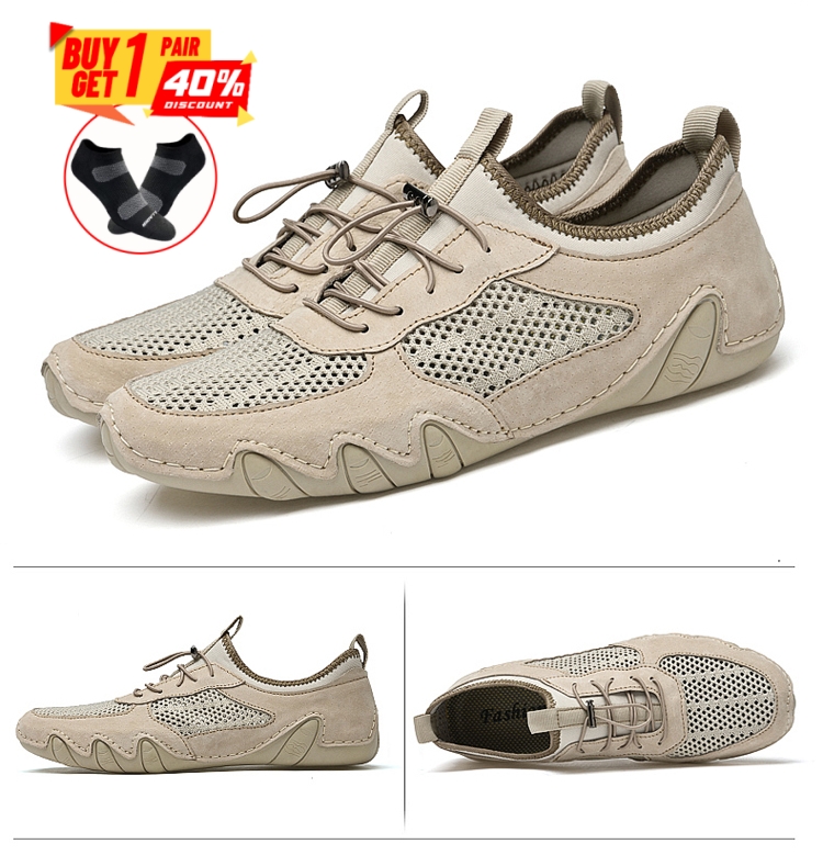 Men's Leather Breathable Mesh Sneakers