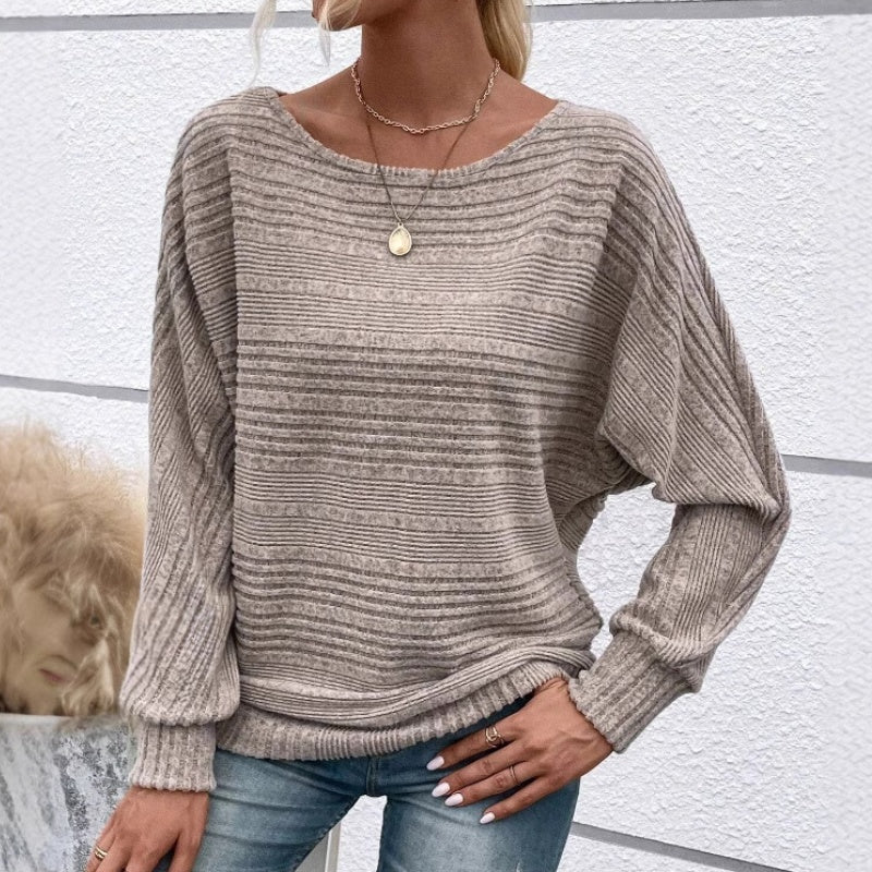 🎁New arrival 52% OFF💥Solid Round-Neck Striped Top with Long Sleeves