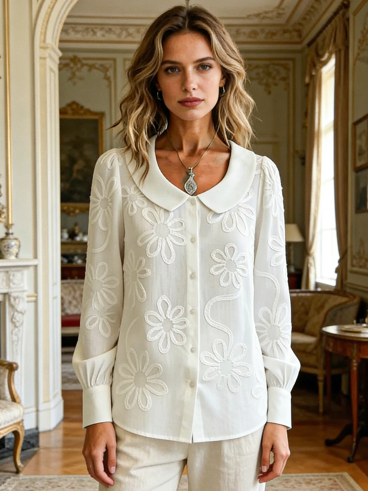 French Vintage Shirt With Embroidered Lace