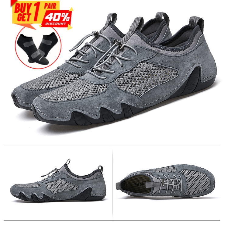 Men's Leather Breathable Mesh Sneakers
