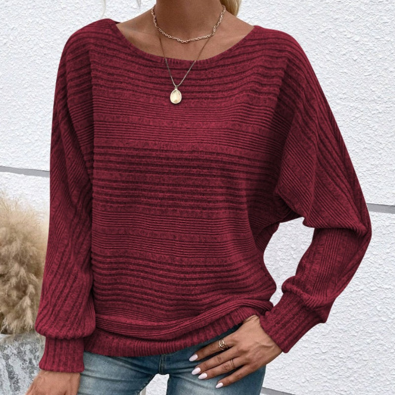 🎁New arrival 52% OFF💥Solid Round-Neck Striped Top with Long Sleeves