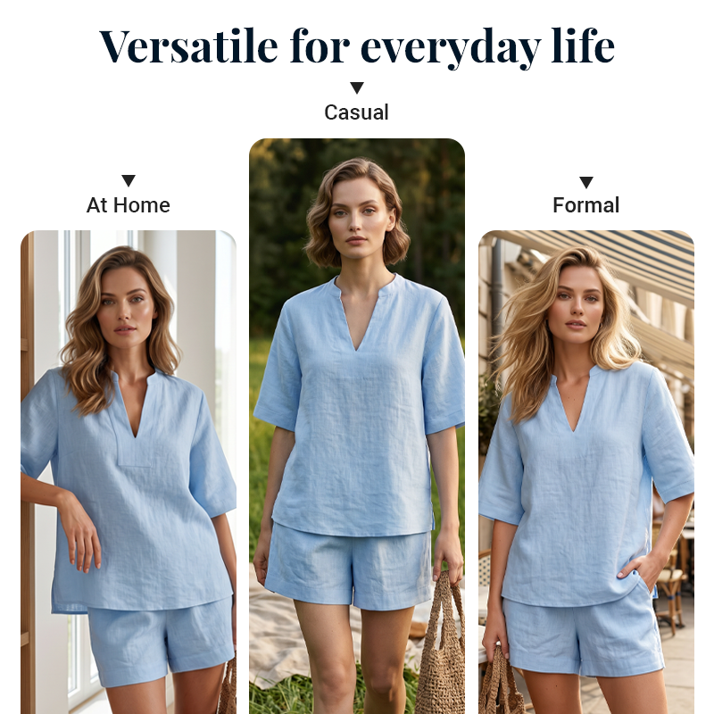 Women's Casual V-Neck Two-Piece Short Set