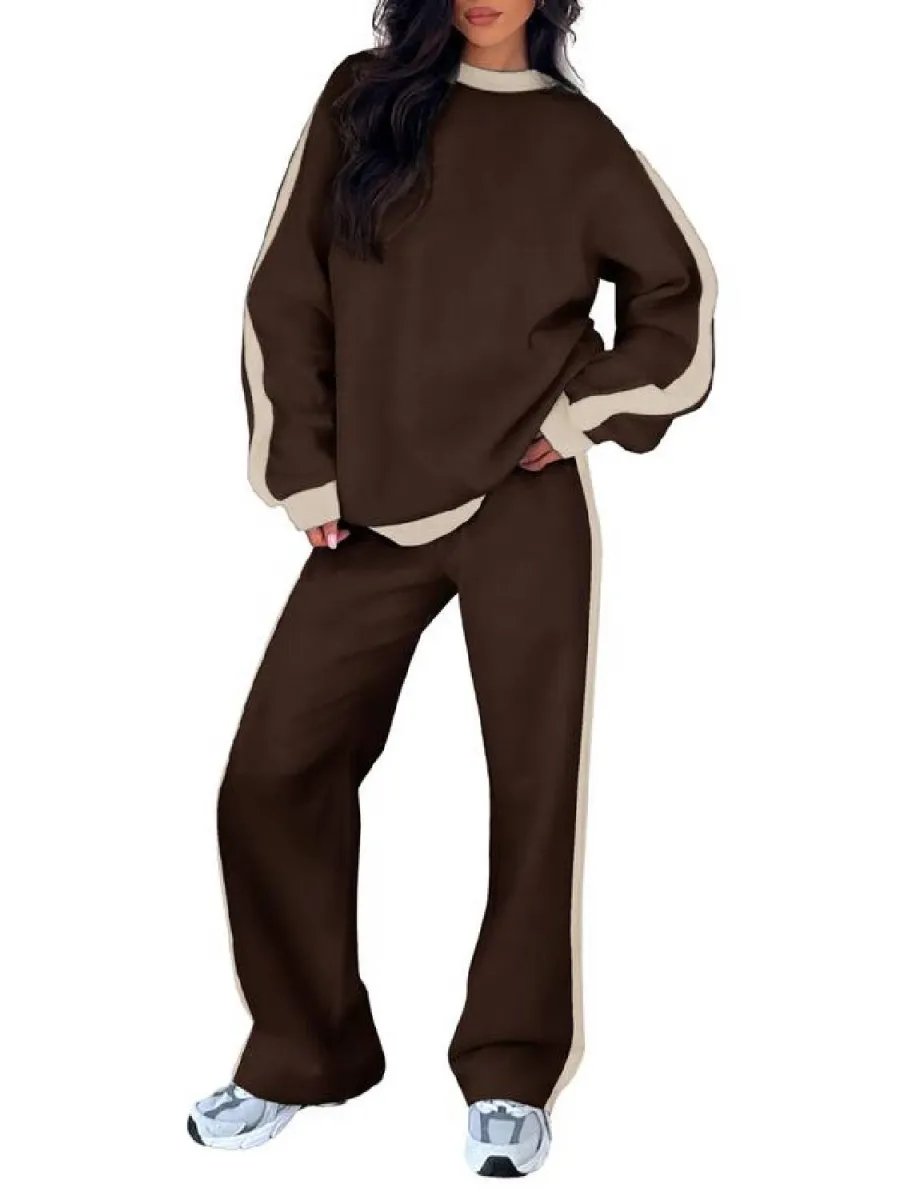 Women's Fleece Loose Fit Cozy Sweatshirt & Straight Leg Sweatpants Matching Sets