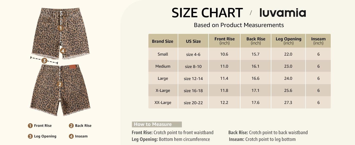 luvamia Jean Shorts for Women Trendy High Rise Mid Thigh Cheetah Leopard Print Raw Hem Stretch Denim Casual Summer Jorts