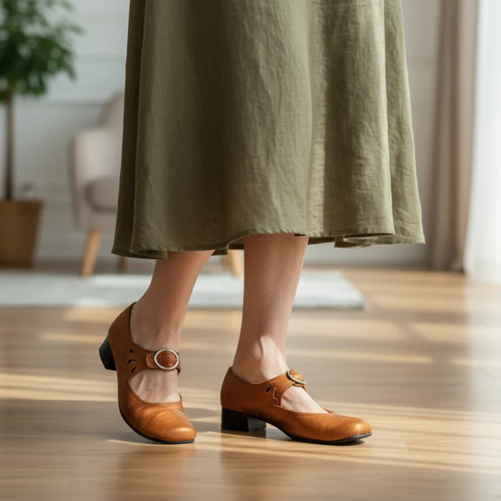 Retro French Low-heeled Buckled Pumps