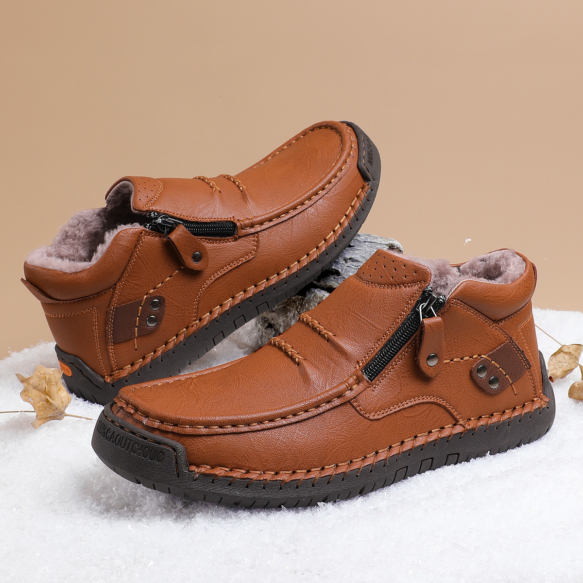 ⏰Limited Time Sale 70% OFF-Men’s Handmade Premium Leather Slip-On Driving Boots – Wide Toe, Arch Support, Waterproof, Pressure Relief, Non-Slip Sole&Warmth for Casual, Travel & Outdoor