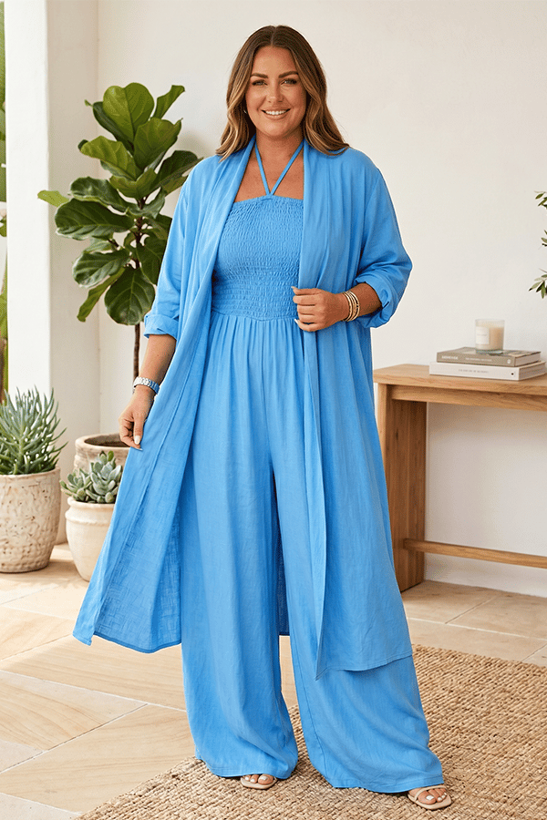 Women’s Halter Neck Wide Leg Lounge Set with Long Cardigan