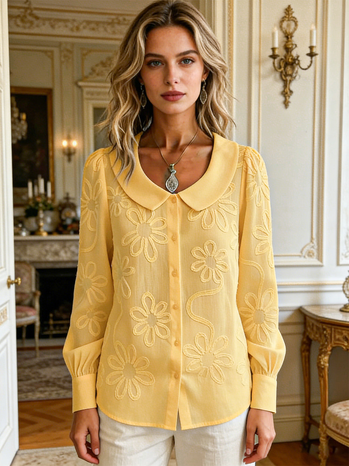 French Vintage Shirt With Embroidered Lace