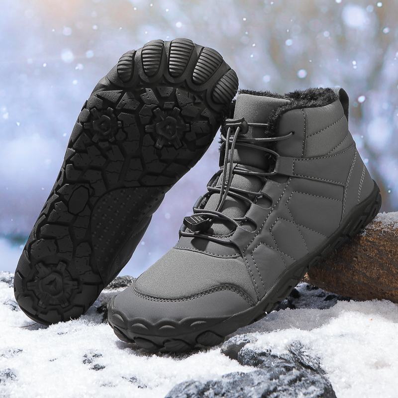 Men's Elastic-Lace Winter Barefoot Shoes – Extra Wide Toe Box, Warm Fleece Lining, Orthopedic Support, Waterproof & Lightweight, Anti-Slip Sole