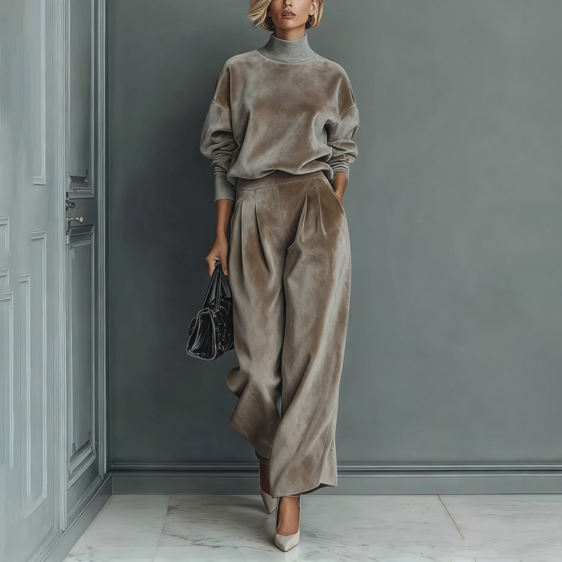 📢📢50% OFF NOW! ⏳Women’s Casual Warm Top & Wide Leg Pants 2-Piece Set