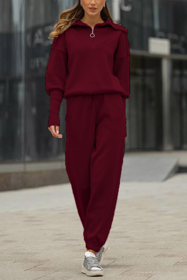 NEW🔥 2026 Women's Cotton Two-Piece Oversized Half-Zip Lapel Sweatshirt  Sweatpants Casual Suit