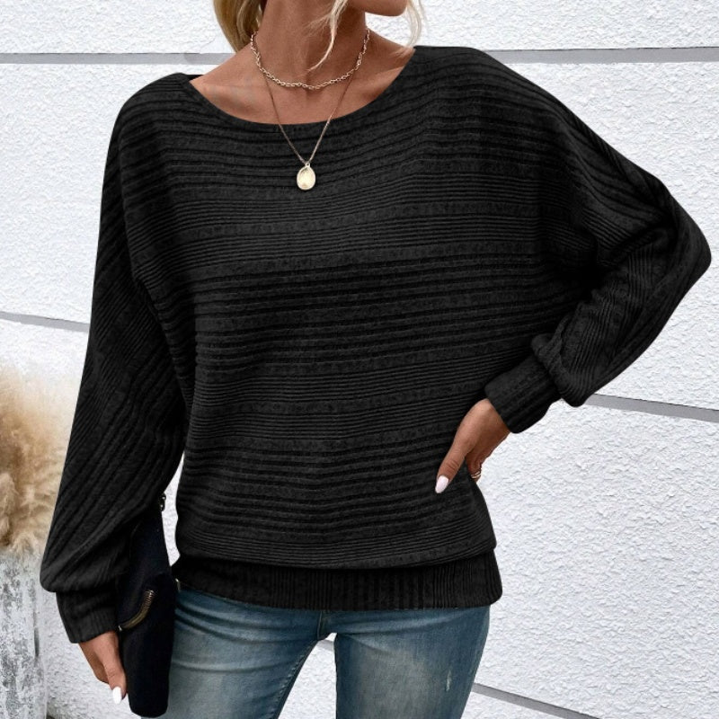 🎁New arrival 52% OFF💥Solid Round-Neck Striped Top with Long Sleeves