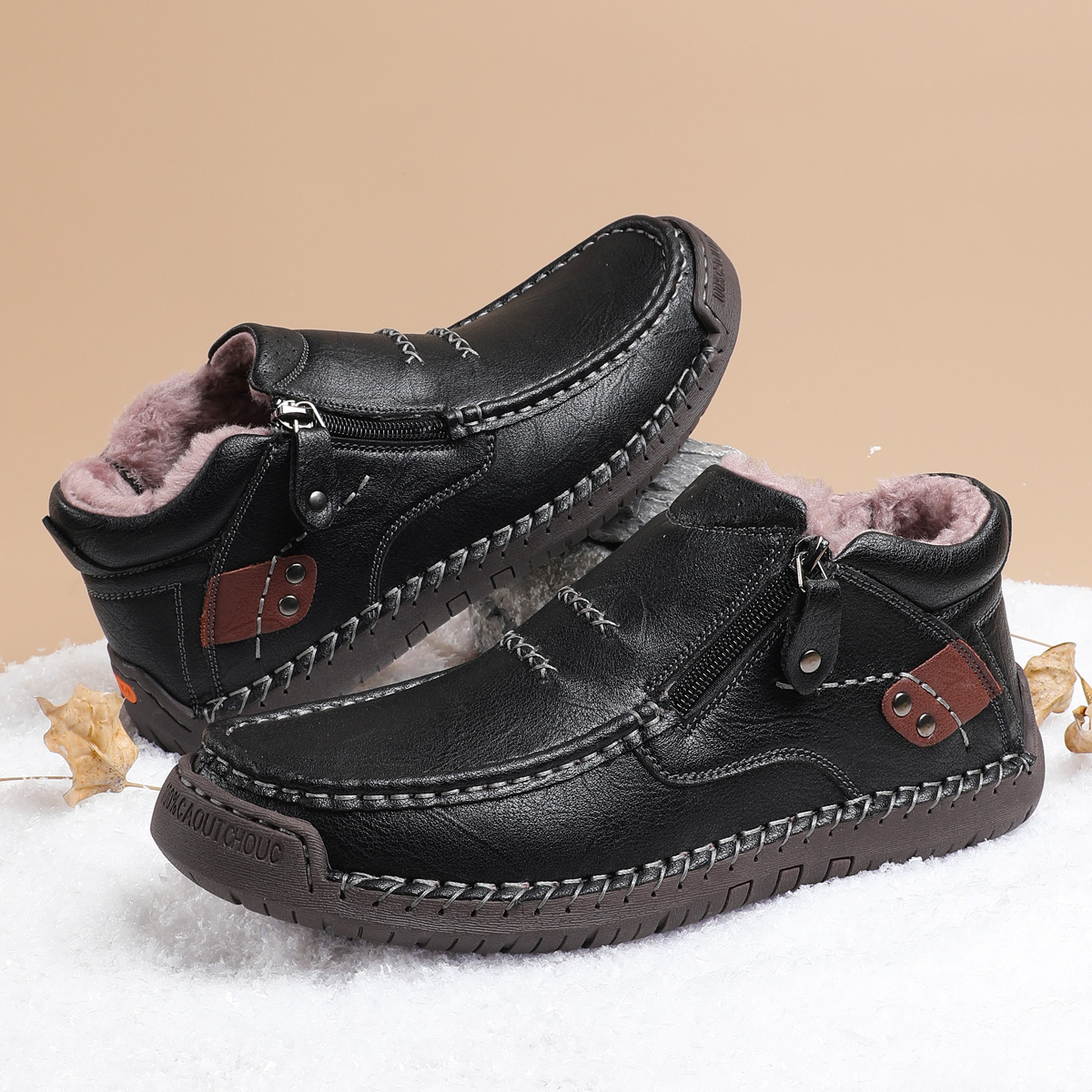 ⏰Limited Time Sale 70% OFF-Men’s Handmade Premium Leather Slip-On Driving Boots – Wide Toe, Arch Support, Waterproof, Pressure Relief, Non-Slip Sole&Warmth for Casual, Travel & Outdoor