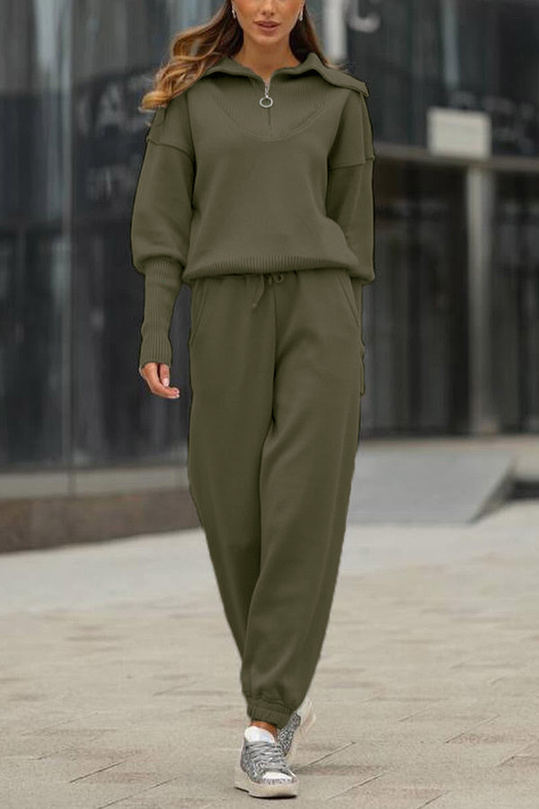 NEW🔥 2026 Women's Cotton Two-Piece Oversized Half-Zip Lapel Sweatshirt  Sweatpants Casual Suit