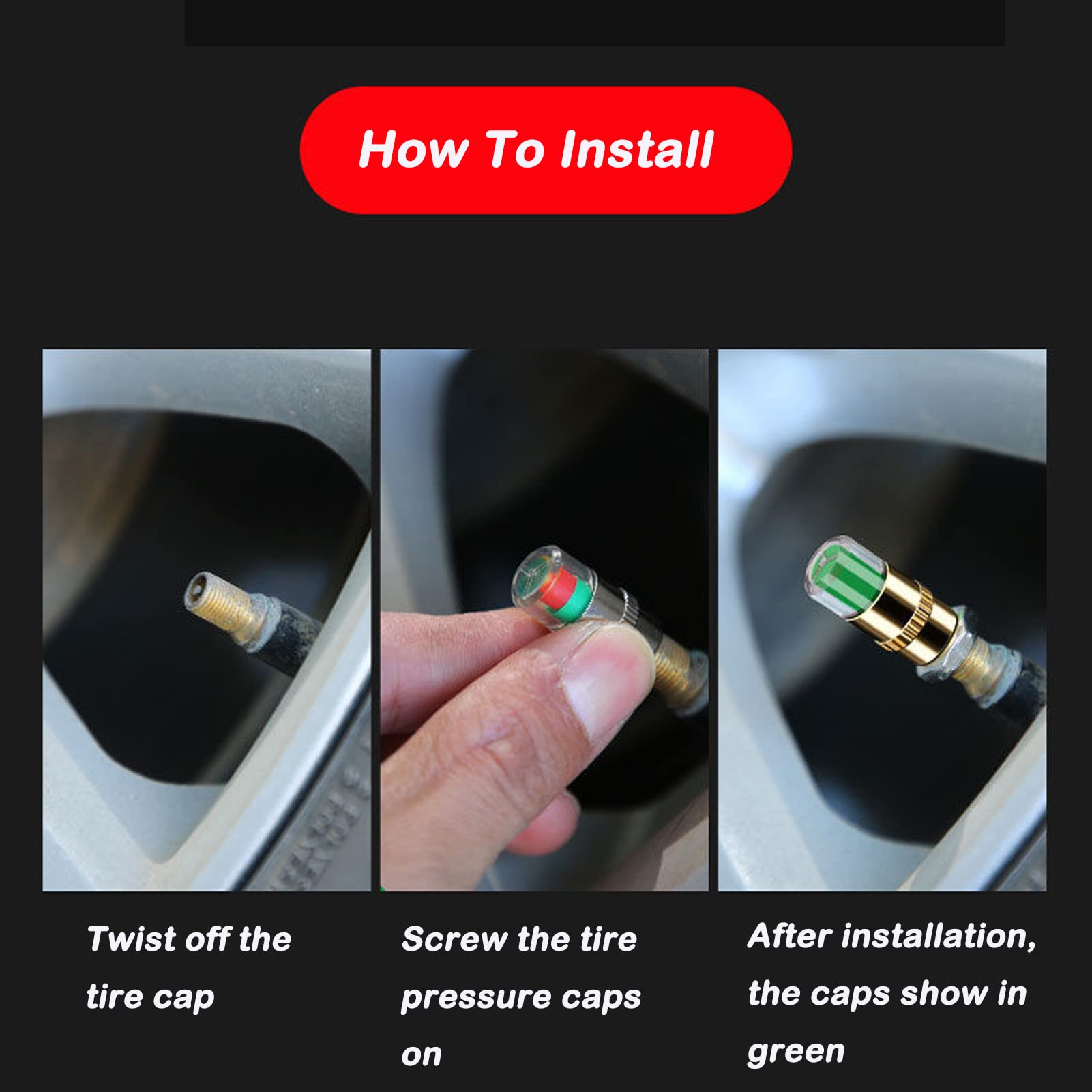 4Pcs Car Tire Pressure Monitor Valve Stem Caps