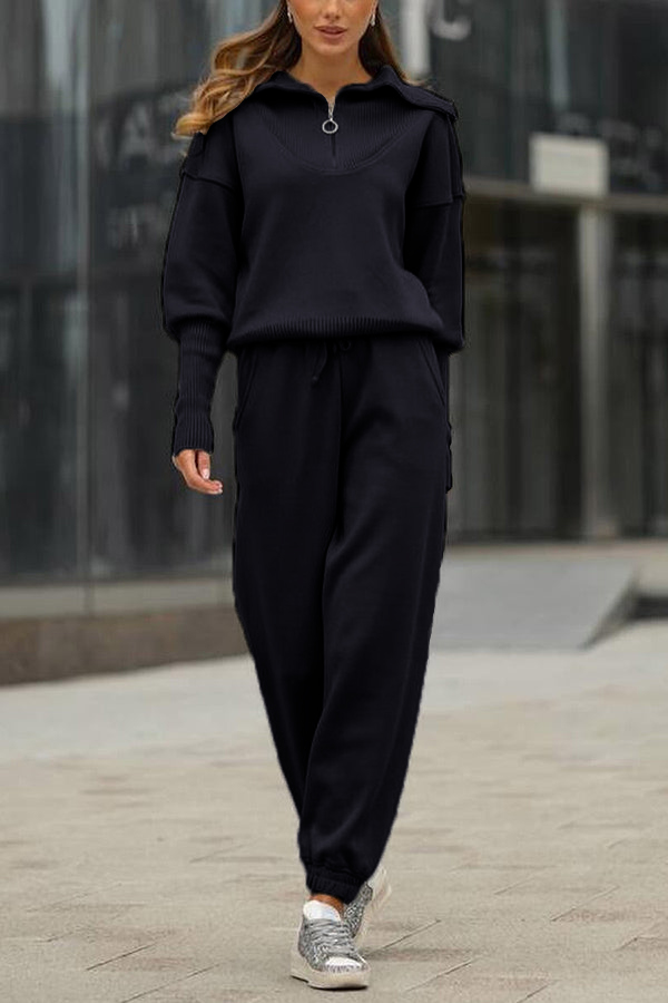NEW🔥 2026 Women's Cotton Two-Piece Oversized Half-Zip Lapel Sweatshirt  Sweatpants Casual Suit