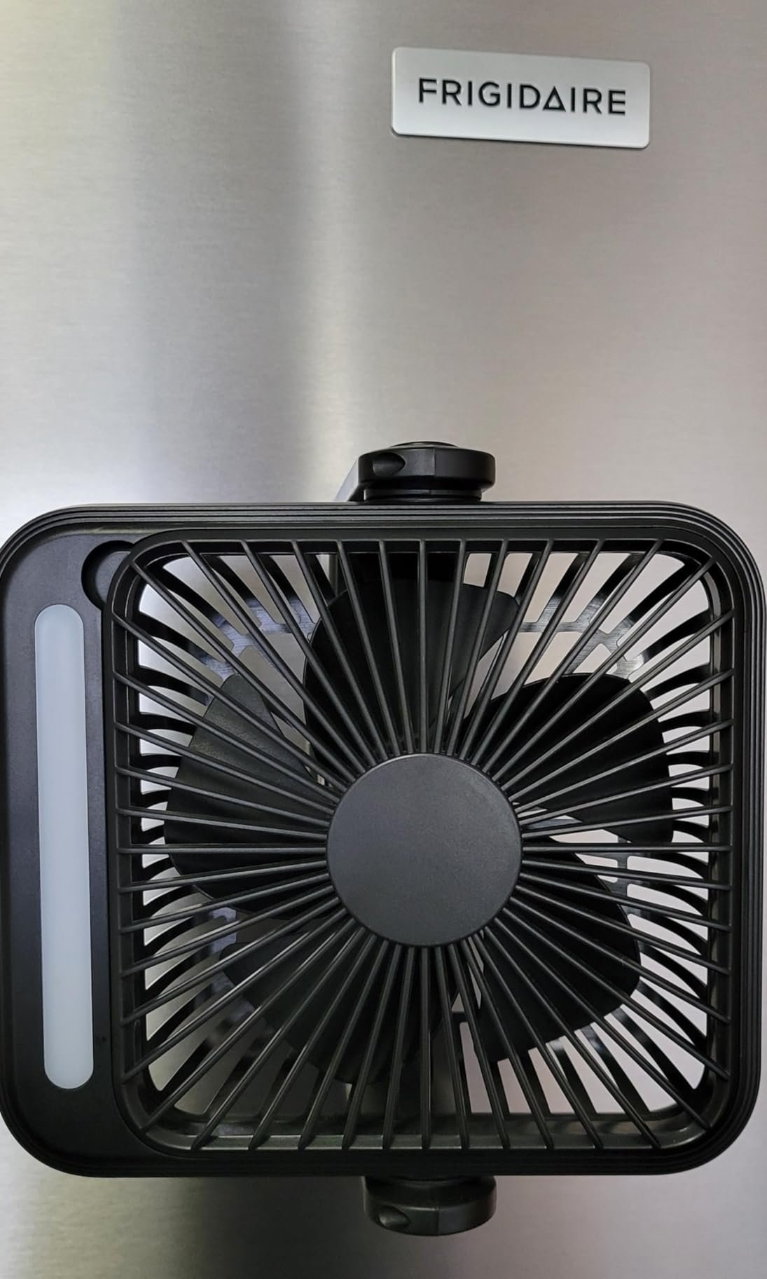 Blade swept area diameter is about 4.5". Has warm & cool white light plus 3 fan speeds.